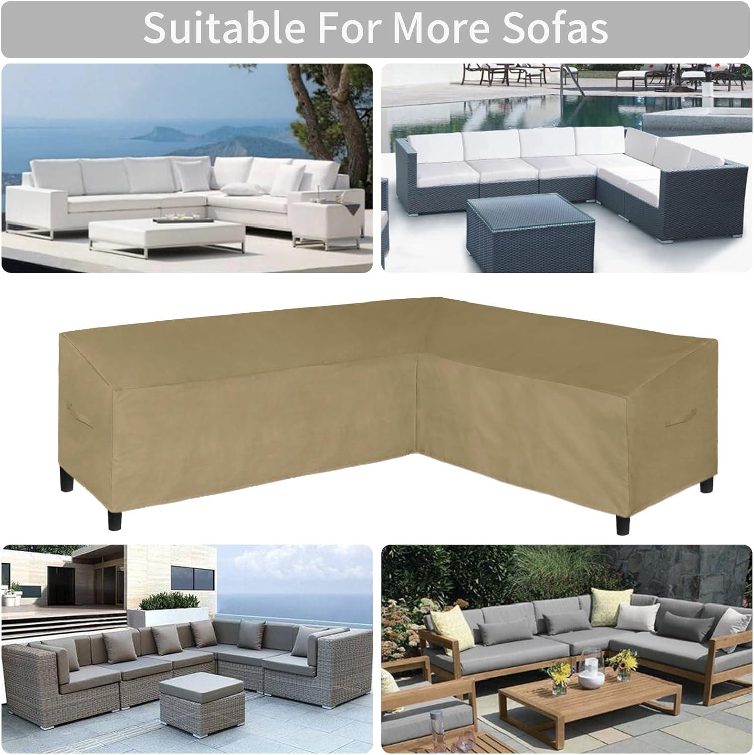 image:imageEasyGoing Patio VShaped Sectional Sofa Cover Waterproof Outdoor Sectional CoverHeavy Duty Garden Furniture Cover with Air Vent 89 L on Each Side x 335 D x 31 H BlackCamel
