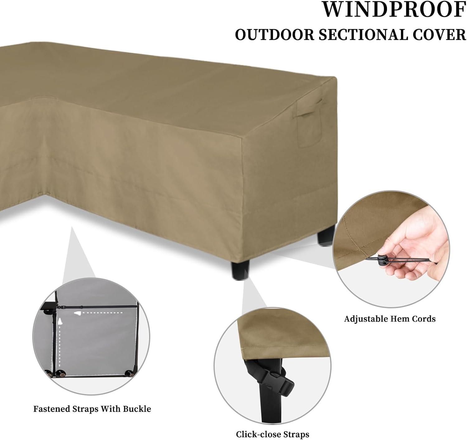 image:imageEasyGoing Patio VShaped Sectional Sofa Cover Waterproof Outdoor Sectional CoverHeavy Duty Garden Furniture Cover with Air Vent 89 L on Each Side x 335 D x 31 H BlackCamel
