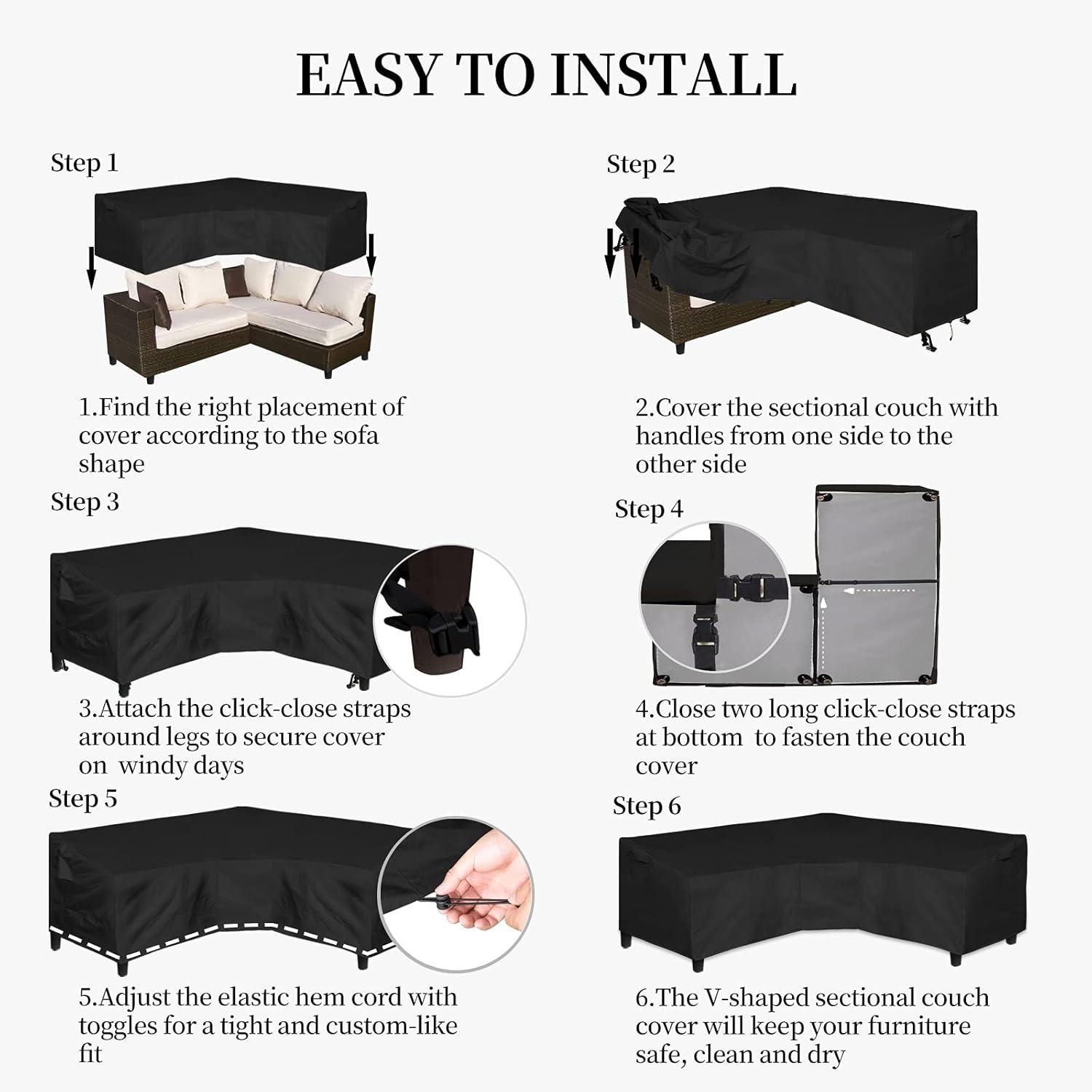 image:imageEasyGoing Patio VShaped Sectional Sofa Cover Waterproof Outdoor Sectional CoverHeavy Duty Garden Furniture Cover with Air Vent 89 L on Each Side x 335 D x 31 H BlackBlack
