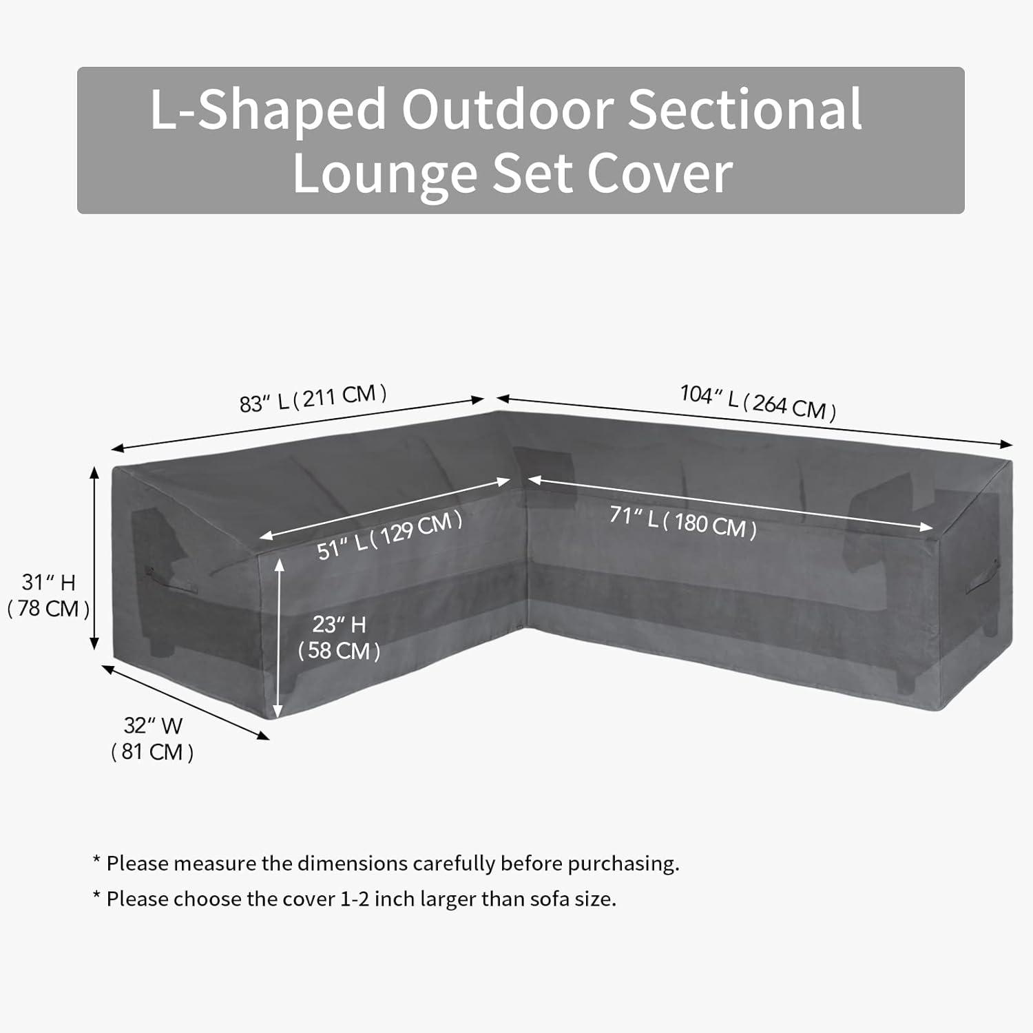 image:imageEasyGoing Patio VShaped Sectional Sofa Cover Waterproof Outdoor Sectional CoverHeavy Duty Garden Furniture Cover with Air Vent 89 L on Each Side x 335 D x 31 H BlackDark Gray