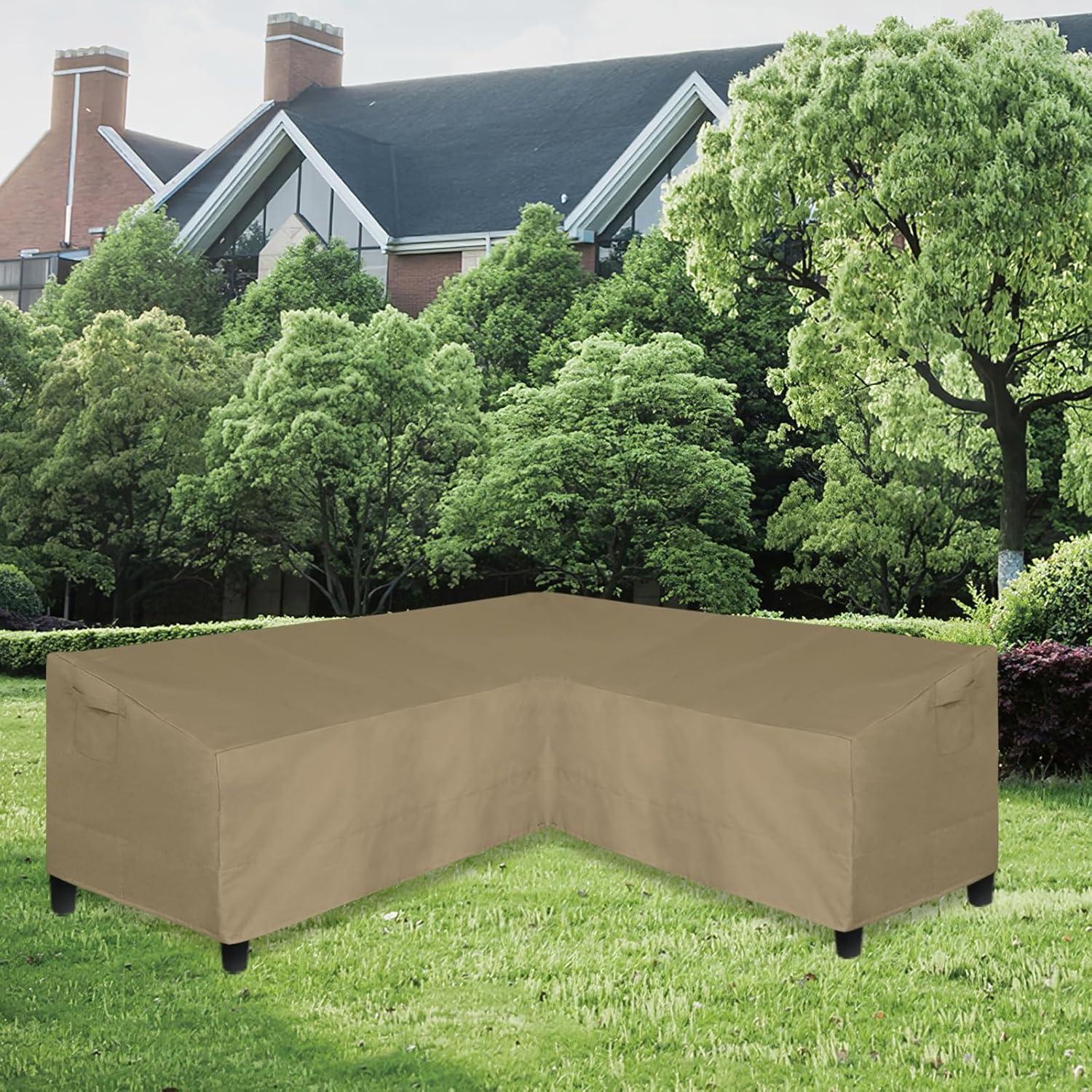 image:imageEasyGoing Patio VShaped Sectional Sofa Cover Waterproof Outdoor Sectional CoverHeavy Duty Garden Furniture Cover with Air Vent 89 L on Each Side x 335 D x 31 H BlackCamel