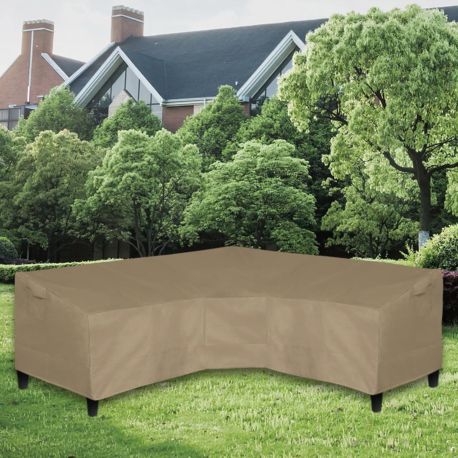 image:imageEasyGoing Patio VShaped Sectional Sofa Cover Waterproof Outdoor Sectional CoverHeavy Duty Garden Furniture Cover with Air Vent 89 L on Each Side x 335 D x 31 H BlackCamel