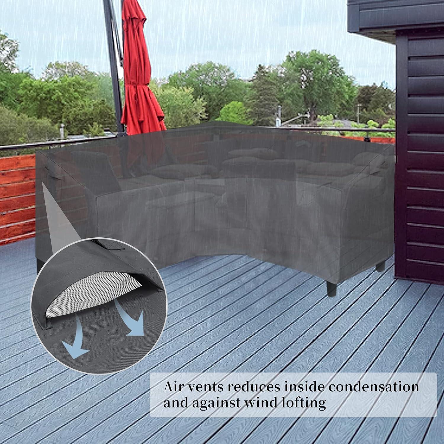 image:imageEasyGoing Patio VShaped Sectional Sofa Cover Waterproof Outdoor Sectional CoverHeavy Duty Garden Furniture Cover with Air Vent 89 L on Each Side x 335 D x 31 H BlackDark Gray