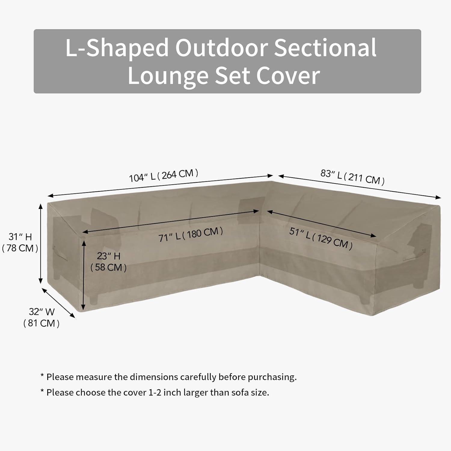image:imageEasyGoing Patio VShaped Sectional Sofa Cover Waterproof Outdoor Sectional CoverHeavy Duty Garden Furniture Cover with Air Vent 89 L on Each Side x 335 D x 31 H BlackCamel