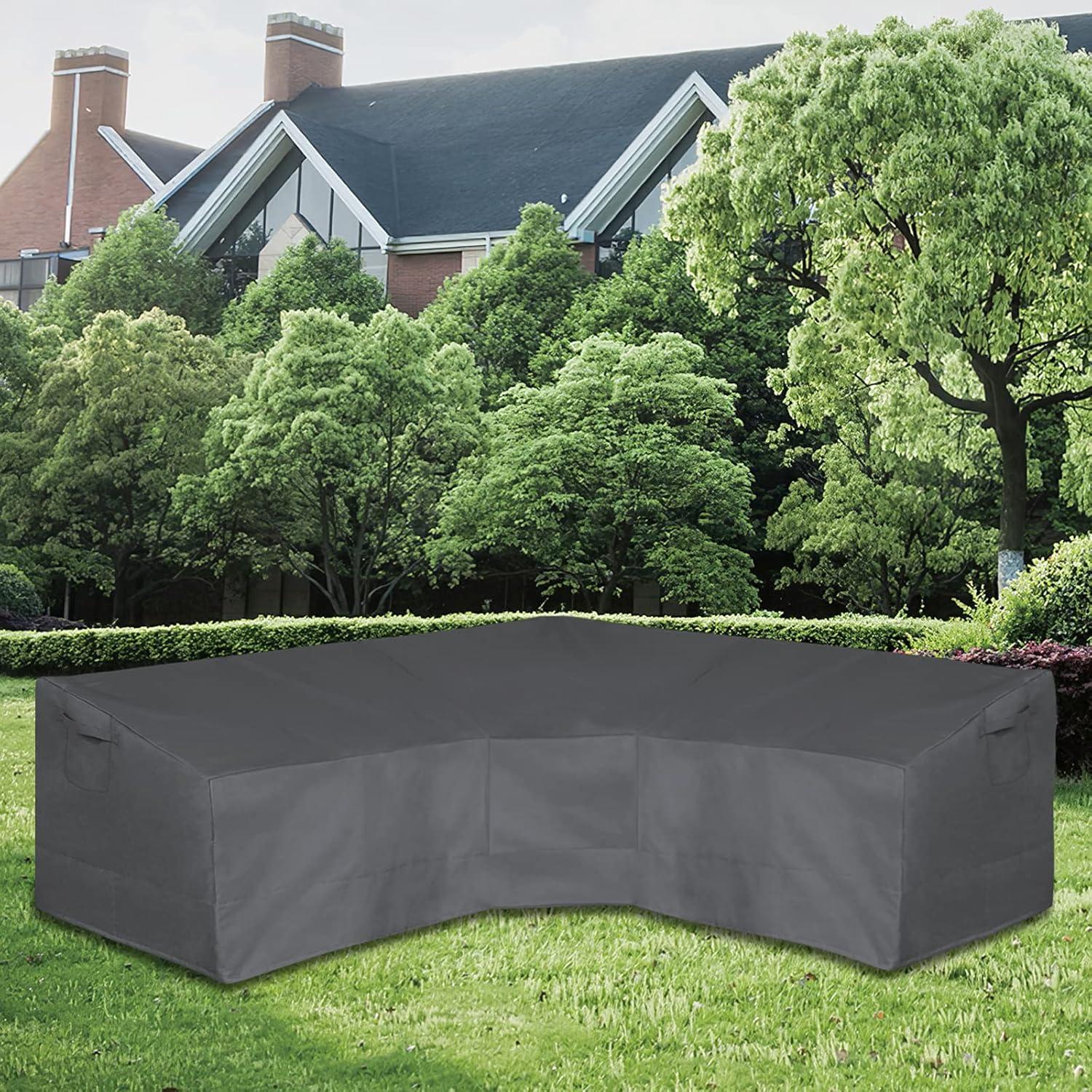 image:imageEasyGoing Patio VShaped Sectional Sofa Cover Waterproof Outdoor Sectional CoverHeavy Duty Garden Furniture Cover with Air Vent 89 L on Each Side x 335 D x 31 H BlackDark Gray