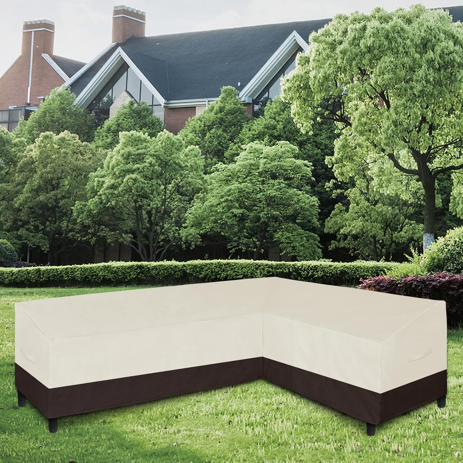 image:imageEasyGoing Patio VShaped Sectional Sofa Cover Waterproof Outdoor Sectional CoverHeavy Duty Garden Furniture Cover with Air Vent 89 L on Each Side x 335 D x 31 H BlackBeigeDark Brown