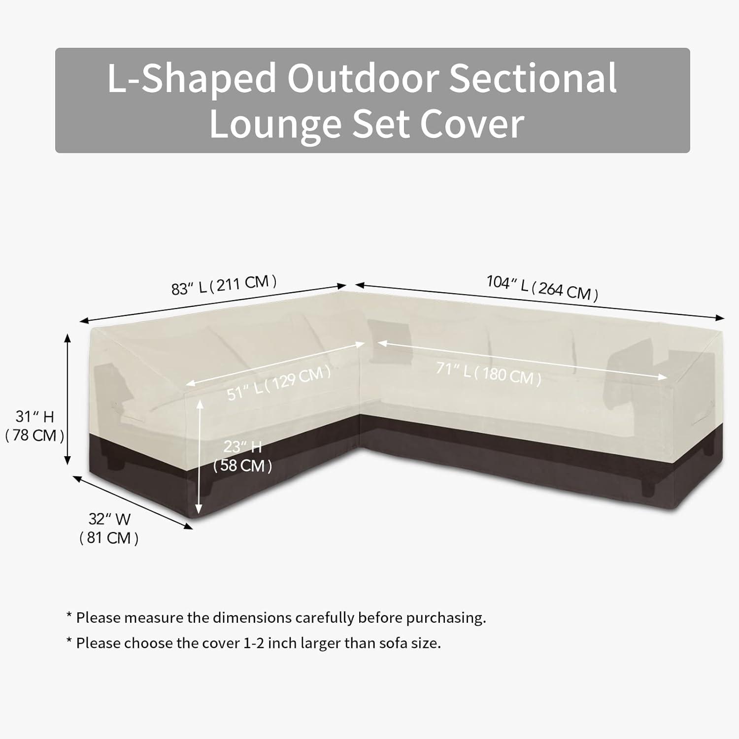 image:imageEasyGoing Patio VShaped Sectional Sofa Cover Waterproof Outdoor Sectional CoverHeavy Duty Garden Furniture Cover with Air Vent 89 L on Each Side x 335 D x 31 H BlackBeigeDark Brown