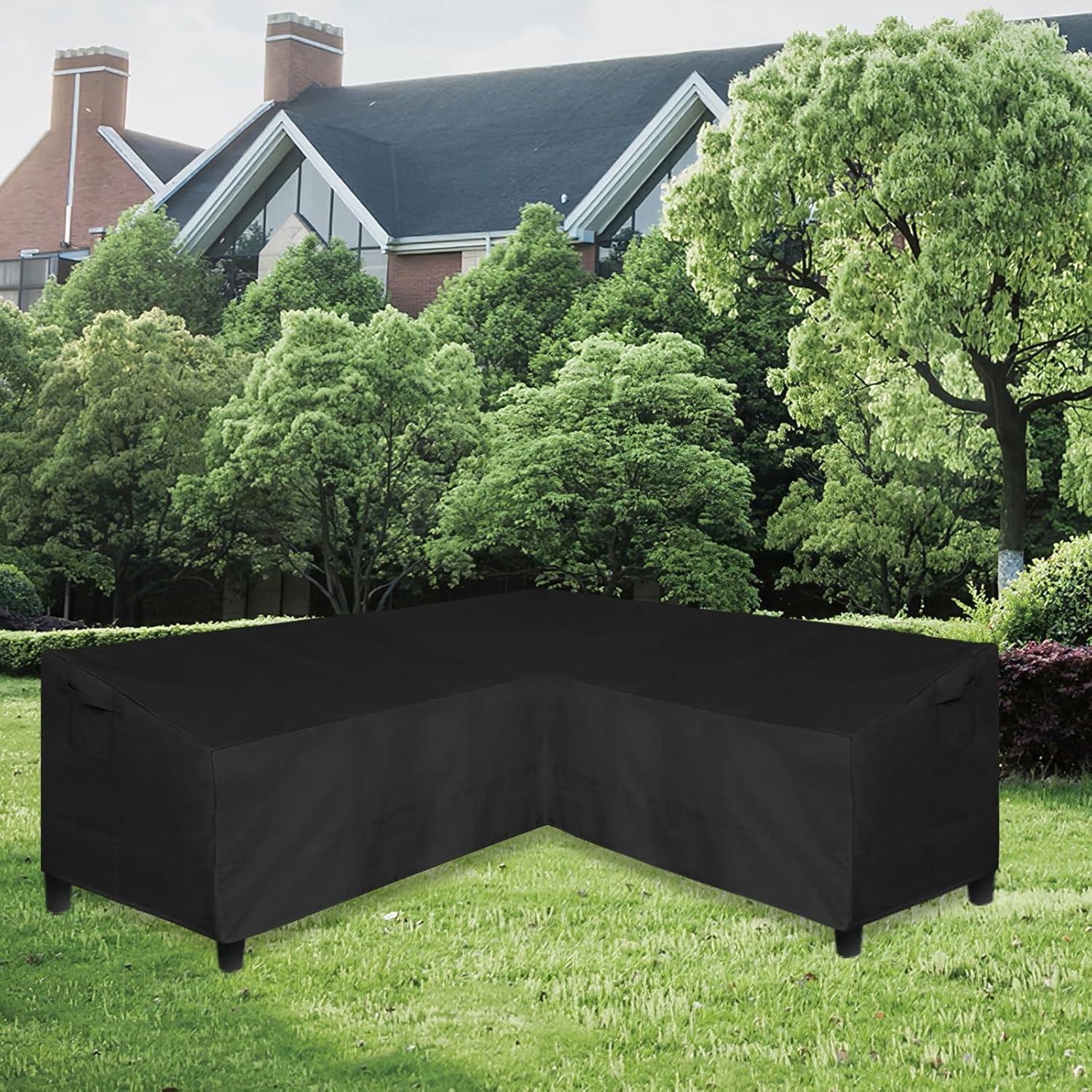 image:imageEasyGoing Patio VShaped Sectional Sofa Cover Waterproof Outdoor Sectional CoverHeavy Duty Garden Furniture Cover with Air Vent 89 L on Each Side x 335 D x 31 H BlackBlack