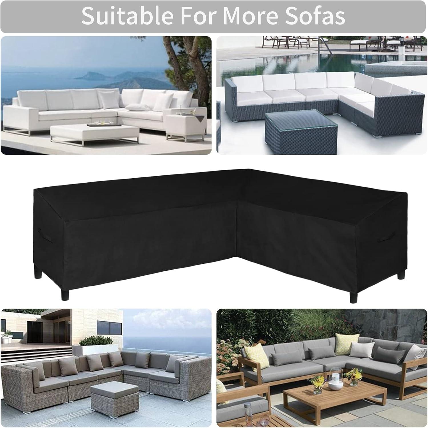image:imageEasyGoing Patio VShaped Sectional Sofa Cover Waterproof Outdoor Sectional CoverHeavy Duty Garden Furniture Cover with Air Vent 89 L on Each Side x 335 D x 31 H BlackBlack
