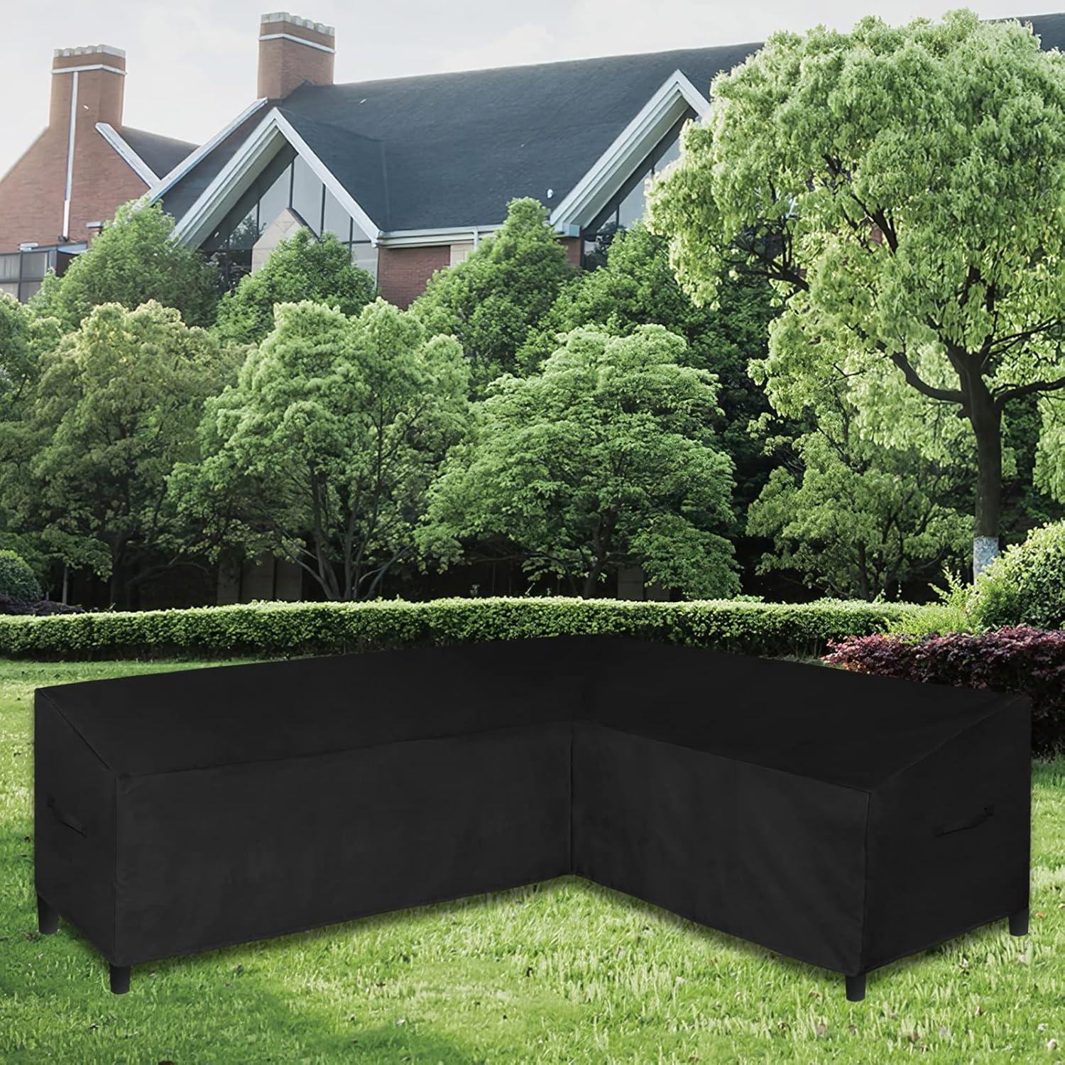 image:imageEasyGoing Patio VShaped Sectional Sofa Cover Waterproof Outdoor Sectional CoverHeavy Duty Garden Furniture Cover with Air Vent 89 L on Each Side x 335 D x 31 H BlackBlack