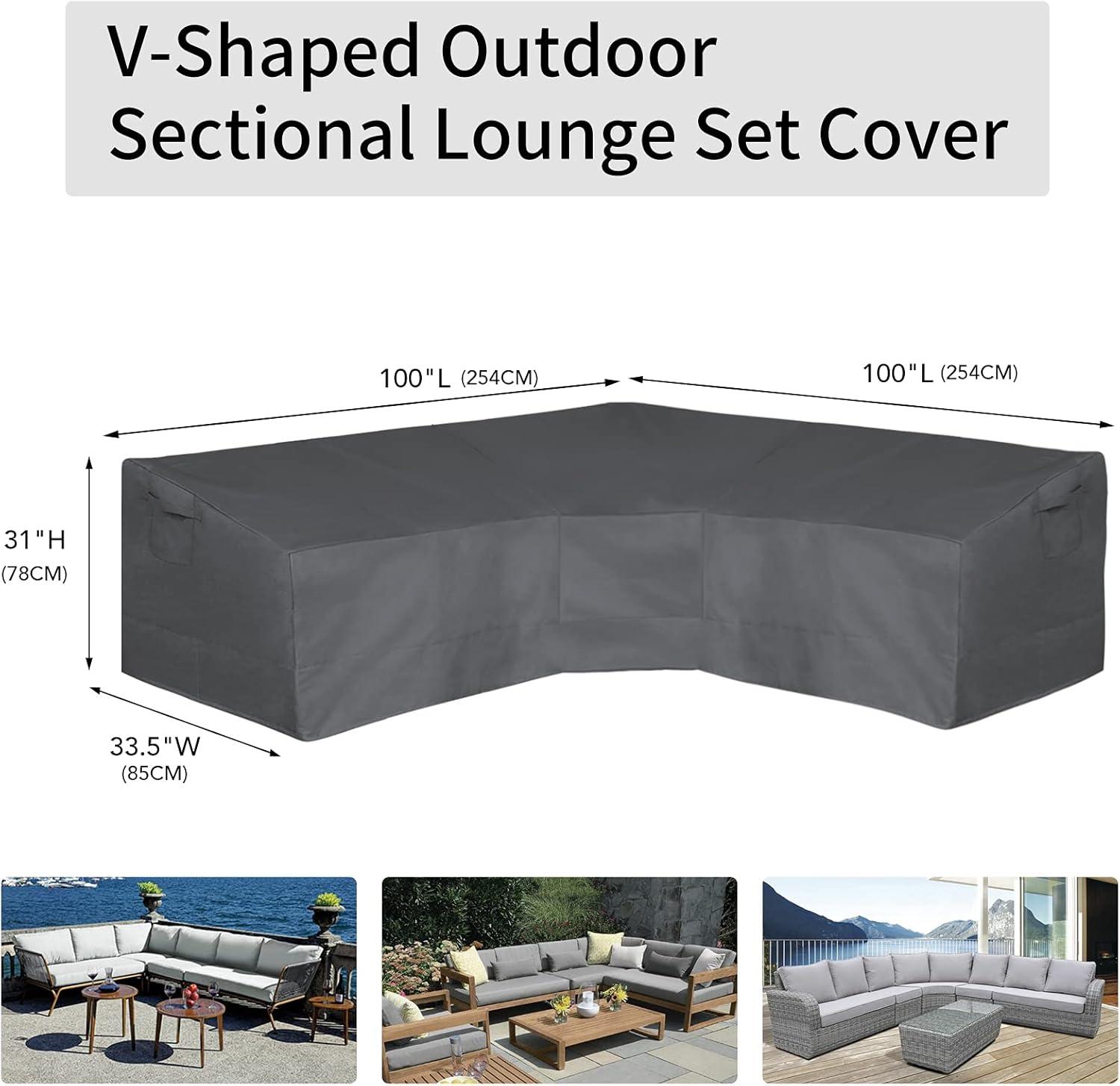 image:imageEasyGoing Patio VShaped Sectional Sofa Cover Waterproof Outdoor Sectional CoverHeavy Duty Garden Furniture Cover with Air Vent 89 L on Each Side x 335 D x 31 H BlackDark Gray