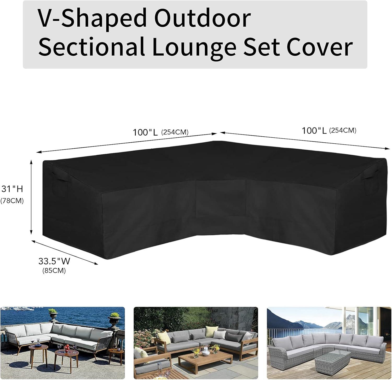 image:imageEasyGoing Patio VShaped Sectional Sofa Cover Waterproof Outdoor Sectional CoverHeavy Duty Garden Furniture Cover with Air Vent 89 L on Each Side x 335 D x 31 H BlackBlack