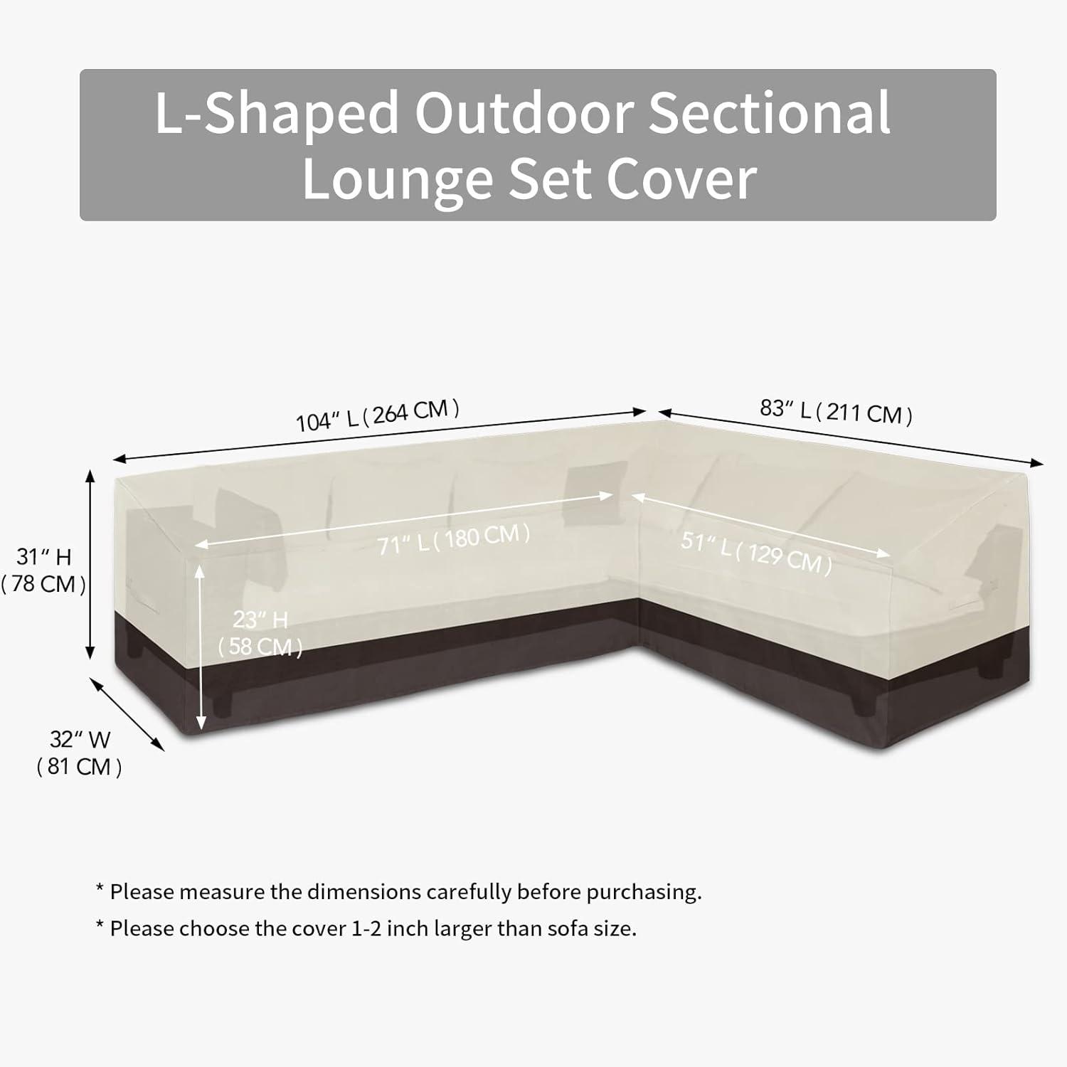 image:imageEasyGoing Patio VShaped Sectional Sofa Cover Waterproof Outdoor Sectional CoverHeavy Duty Garden Furniture Cover with Air Vent 89 L on Each Side x 335 D x 31 H BlackBeigeDark Brown