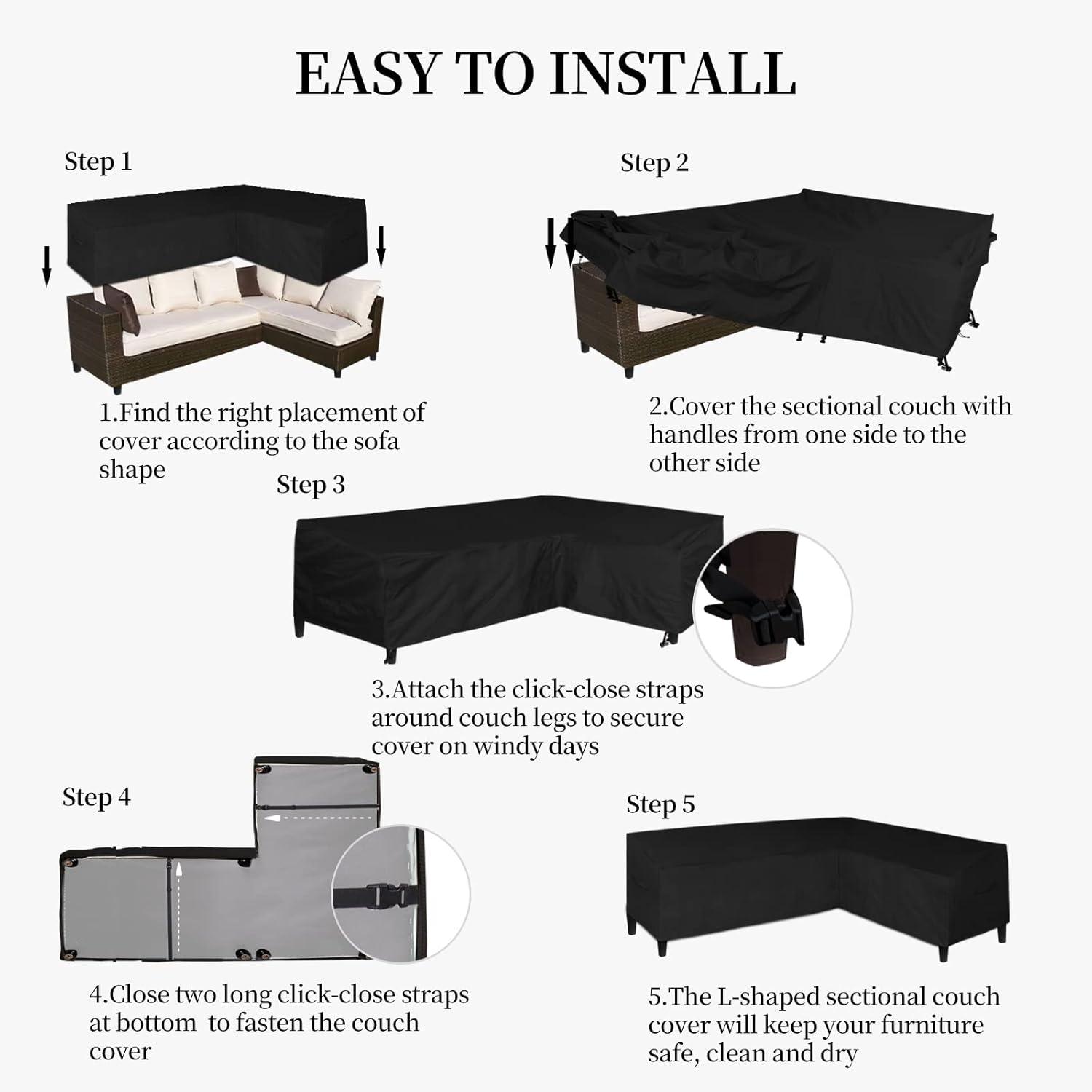 image:imageEasyGoing Patio VShaped Sectional Sofa Cover Waterproof Outdoor Sectional CoverHeavy Duty Garden Furniture Cover with Air Vent 89 L on Each Side x 335 D x 31 H BlackBlack