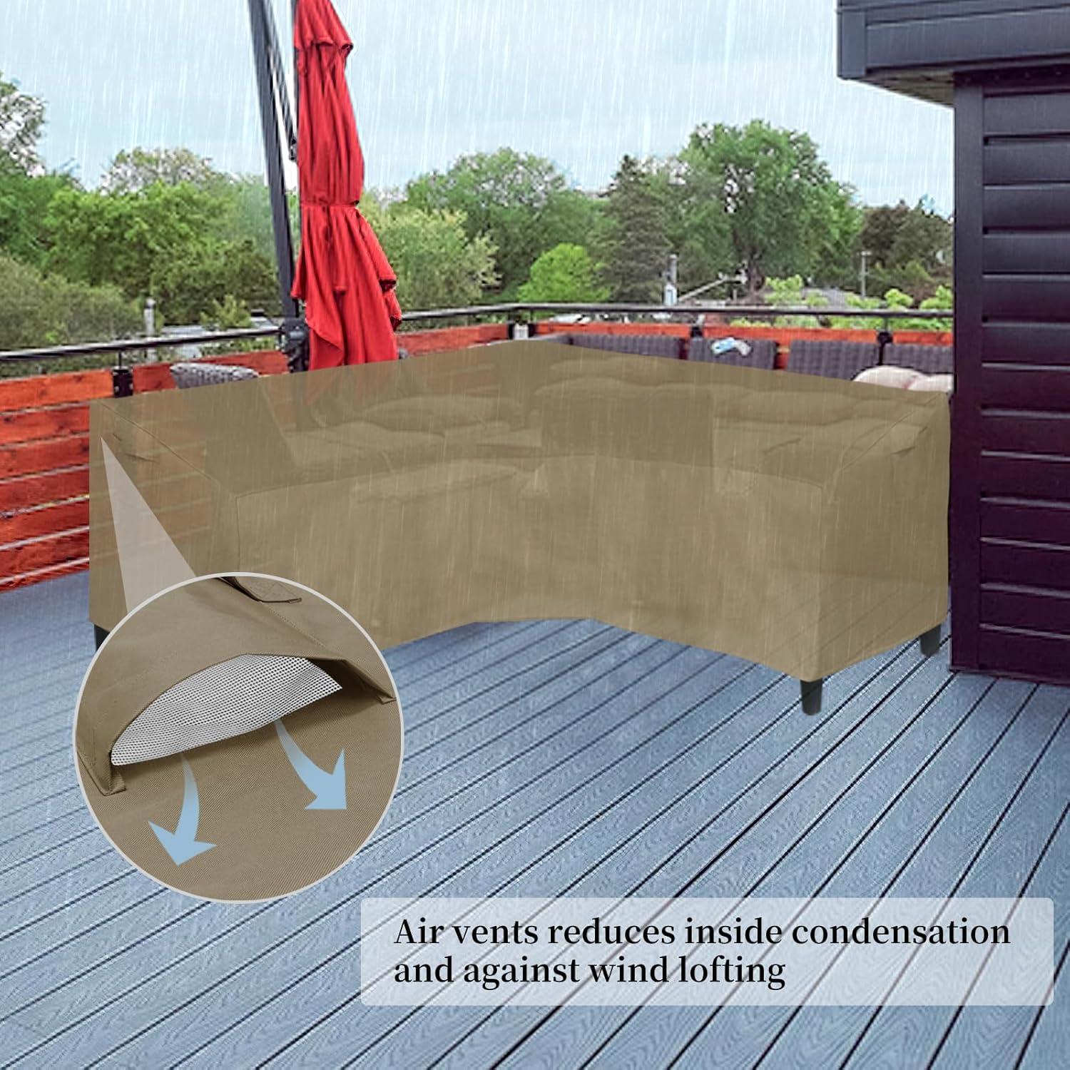 image:imageEasyGoing Patio VShaped Sectional Sofa Cover Waterproof Outdoor Sectional CoverHeavy Duty Garden Furniture Cover with Air Vent 89 L on Each Side x 335 D x 31 H BlackCamel