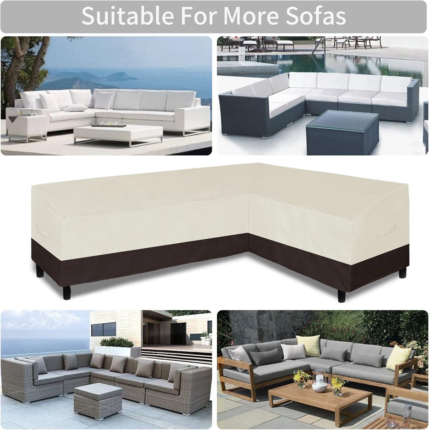 image:imageEasyGoing Patio VShaped Sectional Sofa Cover Waterproof Outdoor Sectional CoverHeavy Duty Garden Furniture Cover with Air Vent 89 L on Each Side x 335 D x 31 H BlackBeigeDark Brown