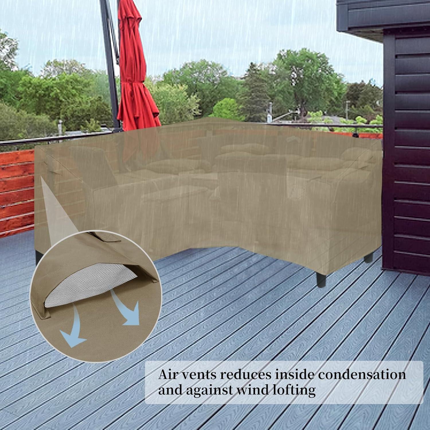 image:imageEasyGoing Patio VShaped Sectional Sofa Cover Waterproof Outdoor Sectional CoverHeavy Duty Garden Furniture Cover with Air Vent 89 L on Each Side x 335 D x 31 H BlackCamel