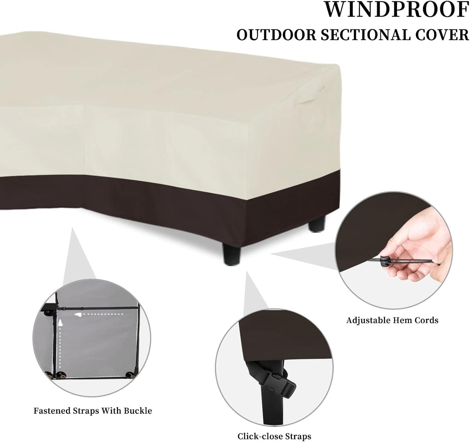 image:imageEasyGoing Patio VShaped Sectional Sofa Cover Waterproof Outdoor Sectional CoverHeavy Duty Garden Furniture Cover with Air Vent 89 L on Each Side x 335 D x 31 H BlackBeigeDark Brown