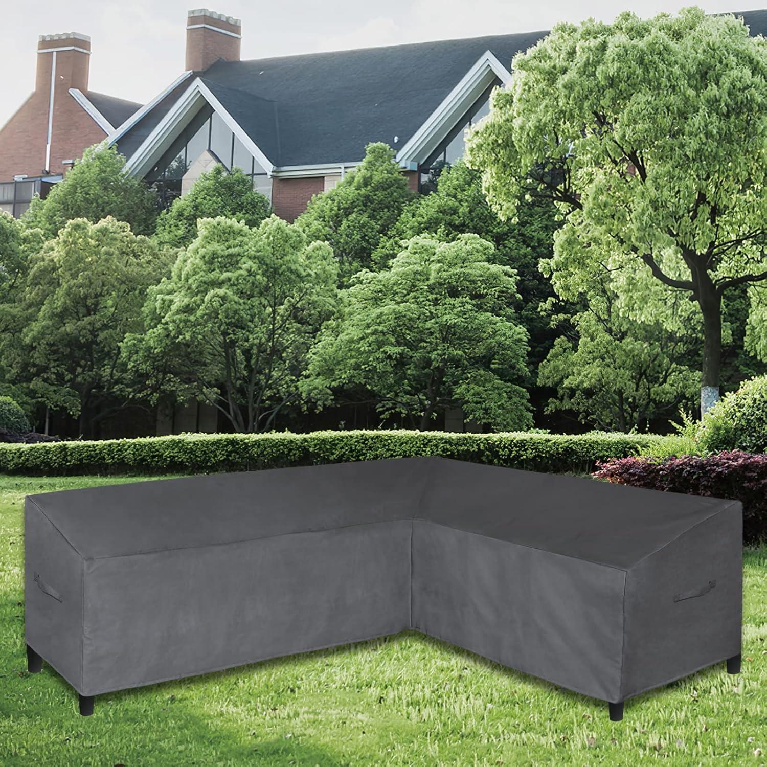 image:imageEasyGoing Patio VShaped Sectional Sofa Cover Waterproof Outdoor Sectional CoverHeavy Duty Garden Furniture Cover with Air Vent 89 L on Each Side x 335 D x 31 H BlackDark Gray