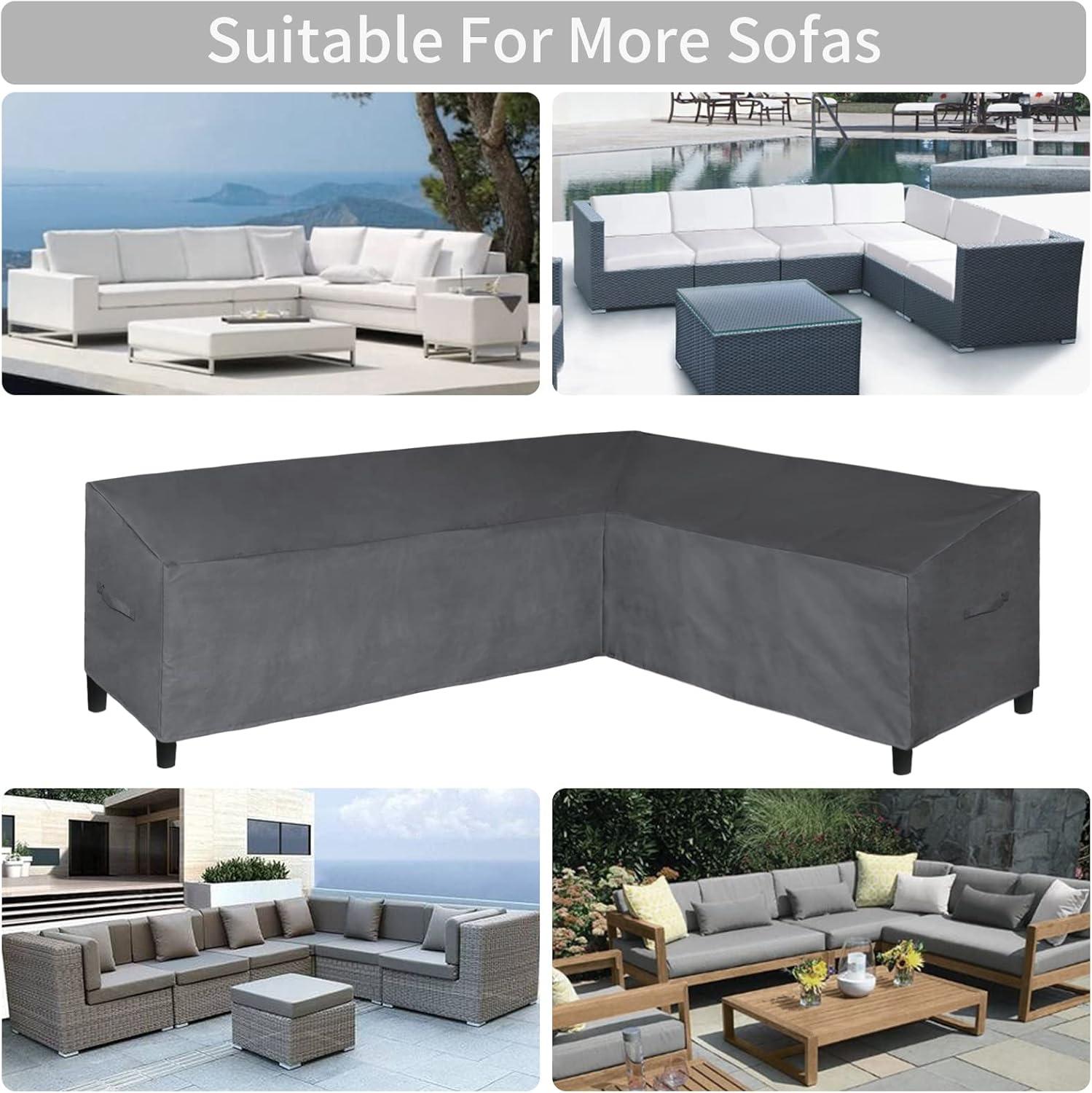image:imageEasyGoing Patio VShaped Sectional Sofa Cover Waterproof Outdoor Sectional CoverHeavy Duty Garden Furniture Cover with Air Vent 89 L on Each Side x 335 D x 31 H BlackDark Gray