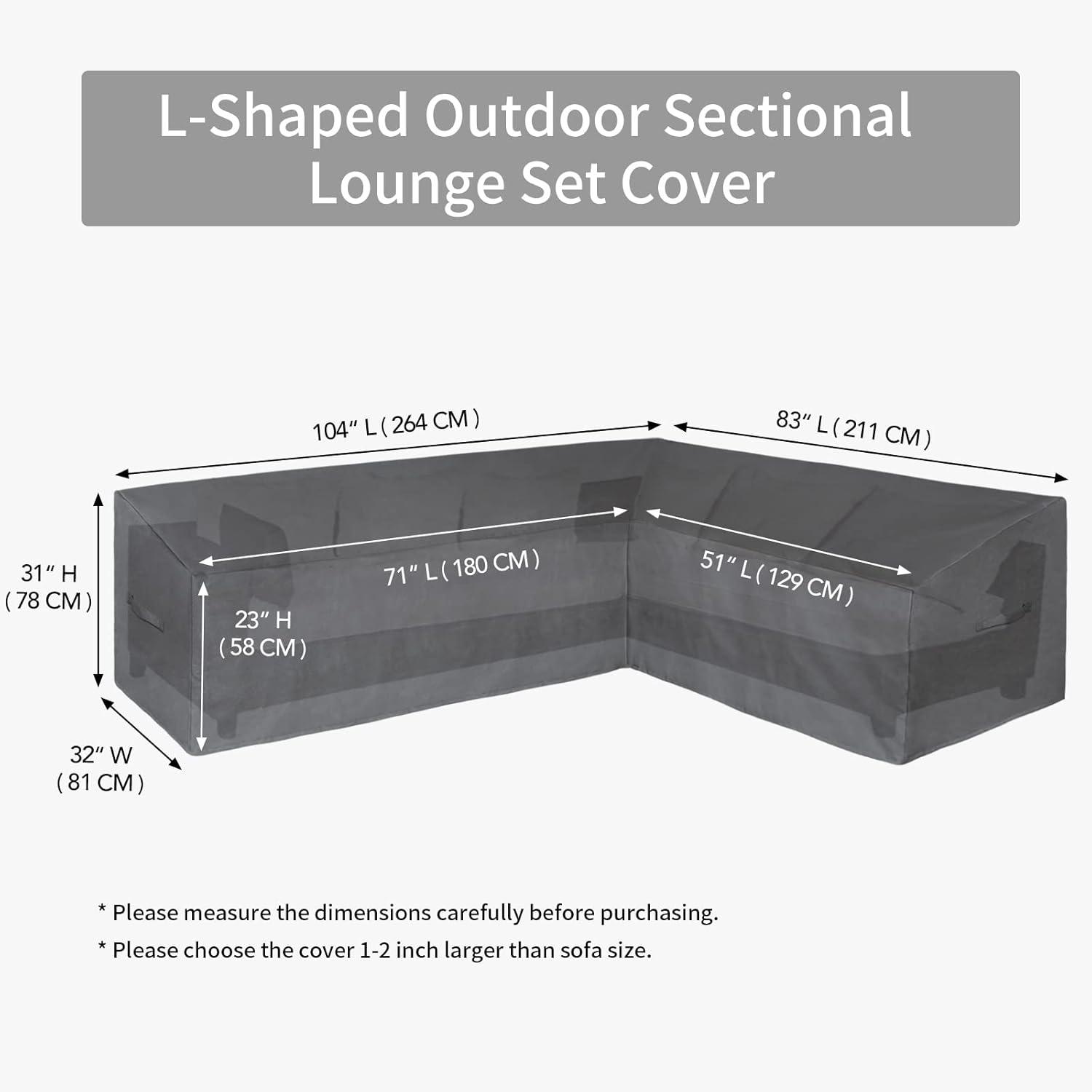 image:imageEasyGoing Patio VShaped Sectional Sofa Cover Waterproof Outdoor Sectional CoverHeavy Duty Garden Furniture Cover with Air Vent 89 L on Each Side x 335 D x 31 H BlackDark Gray