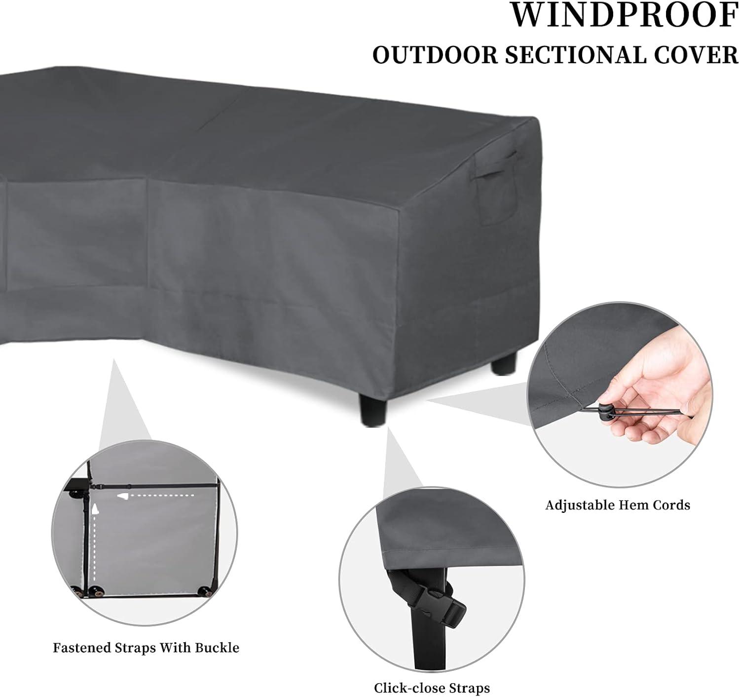 image:imageEasyGoing Patio VShaped Sectional Sofa Cover Waterproof Outdoor Sectional CoverHeavy Duty Garden Furniture Cover with Air Vent 89 L on Each Side x 335 D x 31 H BlackDark Gray