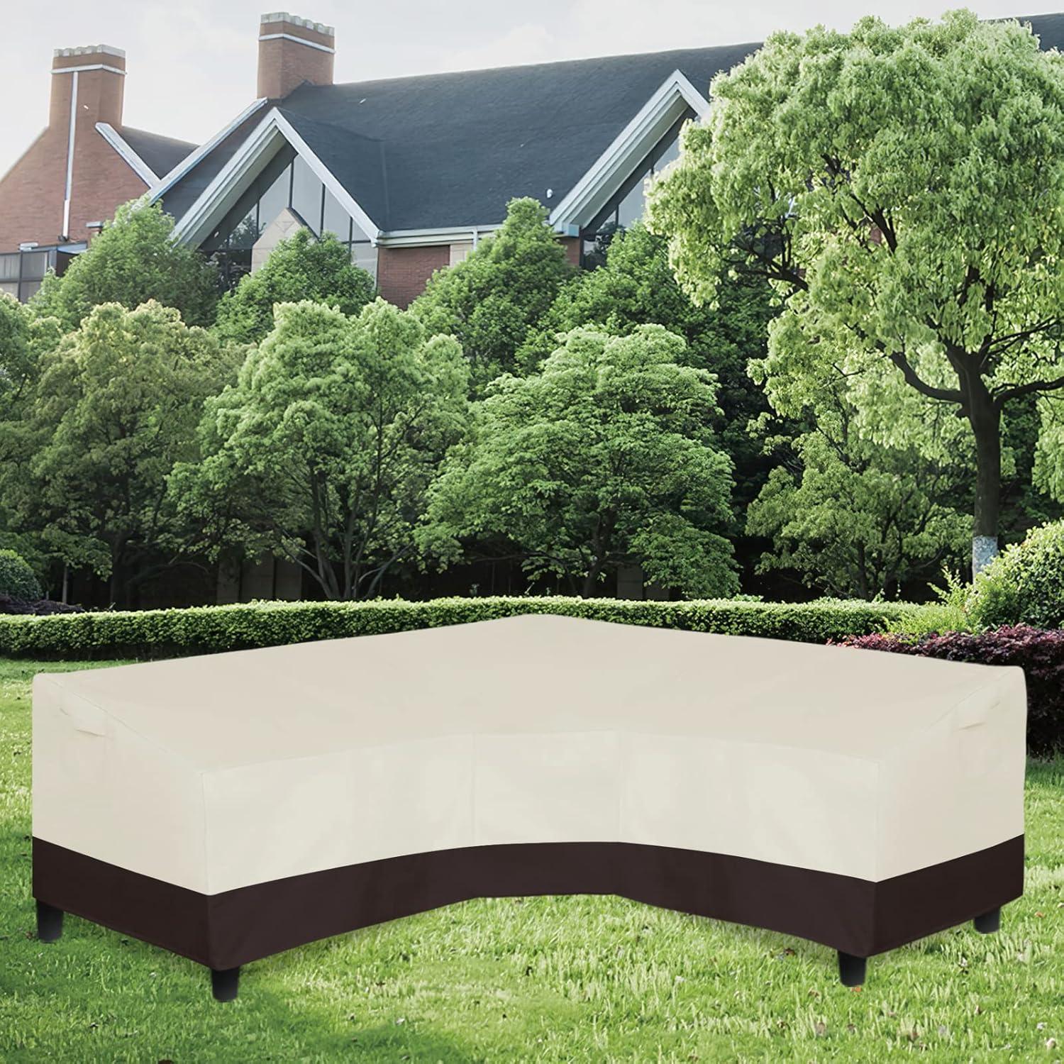 image:imageEasyGoing Patio VShaped Sectional Sofa Cover Waterproof Outdoor Sectional CoverHeavy Duty Garden Furniture Cover with Air Vent 89 L on Each Side x 335 D x 31 H BlackBeigeDark Brown