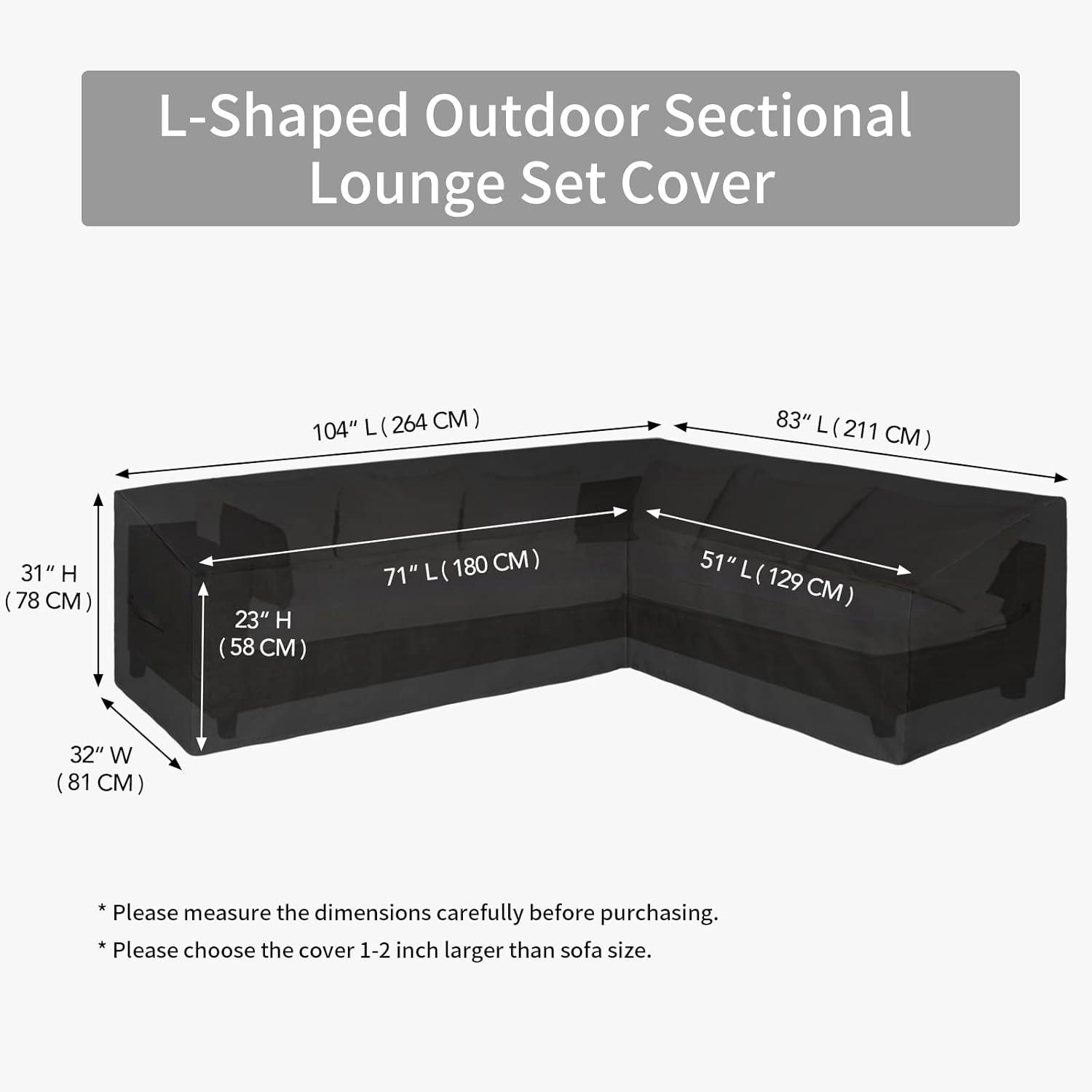 image:imageEasyGoing Patio VShaped Sectional Sofa Cover Waterproof Outdoor Sectional CoverHeavy Duty Garden Furniture Cover with Air Vent 89 L on Each Side x 335 D x 31 H BlackBlack