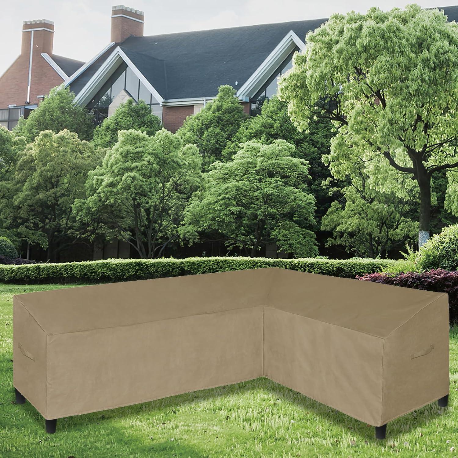 image:imageEasyGoing Patio VShaped Sectional Sofa Cover Waterproof Outdoor Sectional CoverHeavy Duty Garden Furniture Cover with Air Vent 89 L on Each Side x 335 D x 31 H BlackCamel