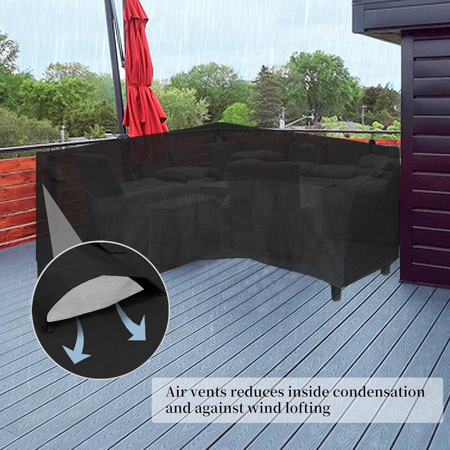 image:imageEasyGoing Patio VShaped Sectional Sofa Cover Waterproof Outdoor Sectional CoverHeavy Duty Garden Furniture Cover with Air Vent 89 L on Each Side x 335 D x 31 H BlackBlack