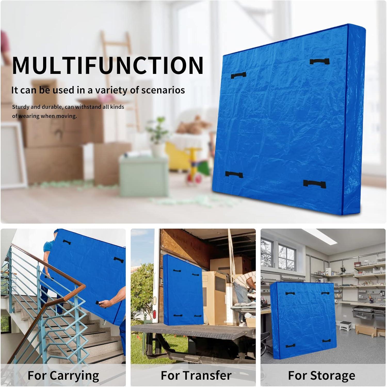 image:imageEasyGoing Queen Mattress Bags for Moving and Storage Reusable Waterproof Mattress Cover with 8 Strong Handles and Zipper 82X63X15