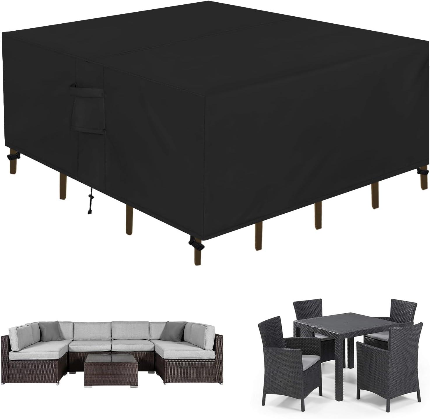 image:imageEasyGoing Rectangle Patio Furniture Cover Waterproof Outdoor Dining Table and Chair Cover AntiUV Outside Sectional Sofa Set Covers 110L x 84W x 28H BlackBlack