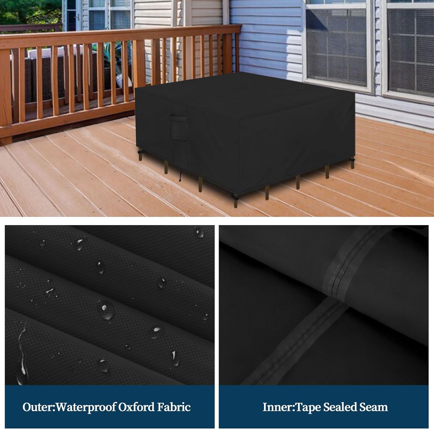 image:imageEasyGoing Rectangle Patio Furniture Cover Waterproof Outdoor Dining Table and Chair Cover AntiUV Outside Sectional Sofa Set Covers 110L x 84W x 28H BlackBlack