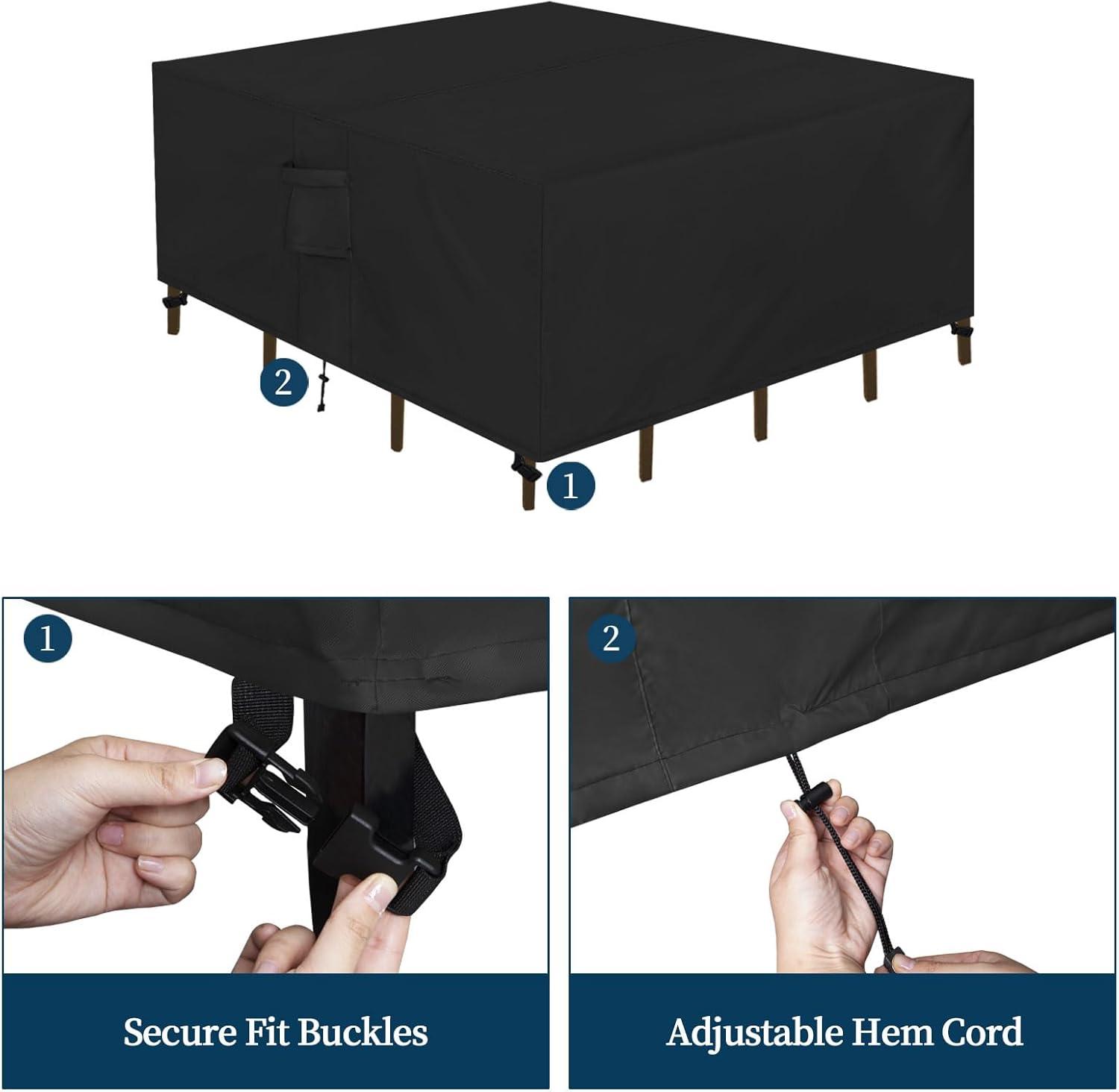 image:imageEasyGoing Rectangle Patio Furniture Cover Waterproof Outdoor Dining Table and Chair Cover AntiUV Outside Sectional Sofa Set Covers 110L x 84W x 28H BlackBlack