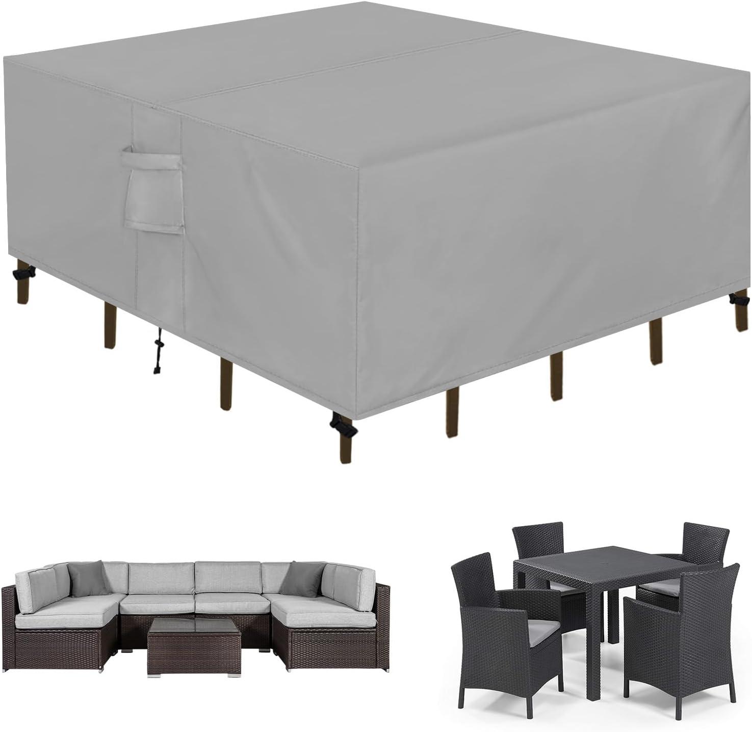 image:imageEasyGoing Rectangle Patio Furniture Cover Waterproof Outdoor Dining Table and Chair Cover AntiUV Outside Sectional Sofa Set Covers 110L x 84W x 28H BlackGrey