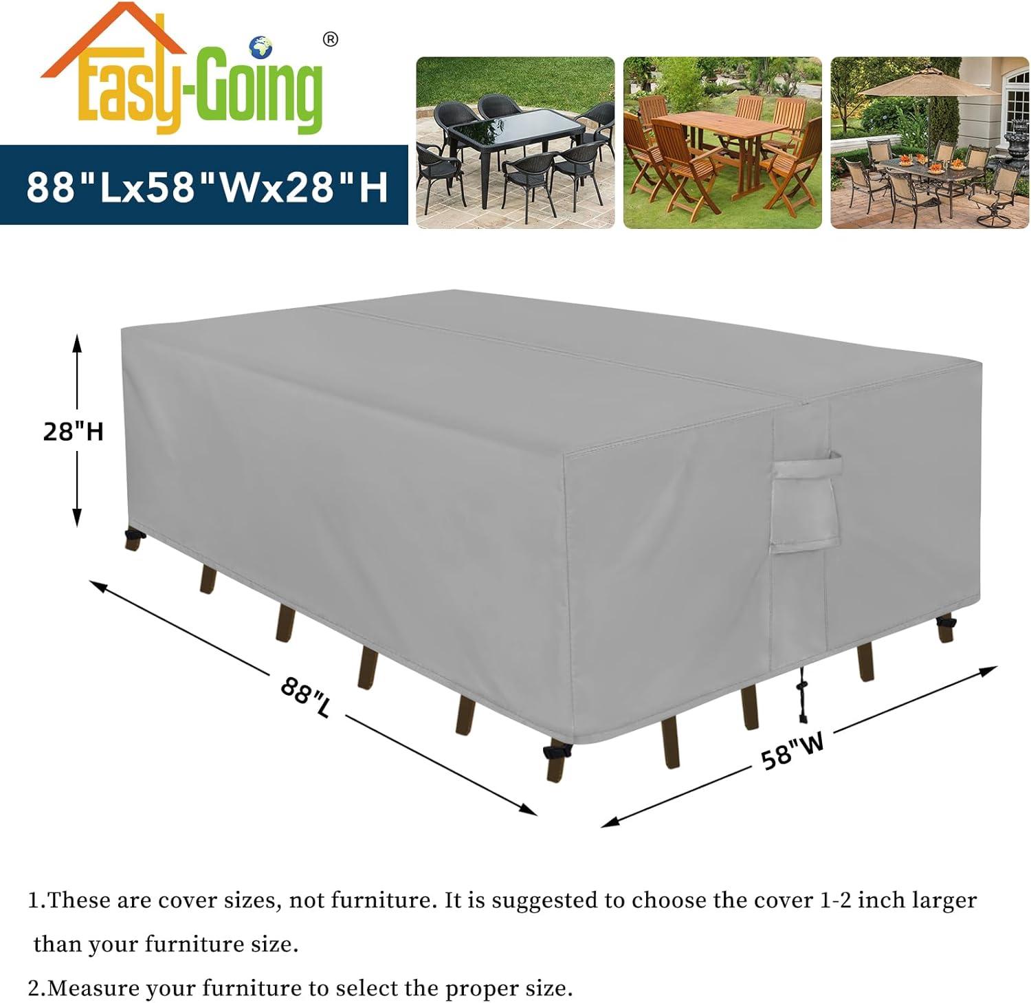 image:imageEasyGoing Rectangle Patio Furniture Cover Waterproof Outdoor Dining Table and Chair Cover AntiUV Outside Sectional Sofa Set Covers 110L x 84W x 28H BlackGrey