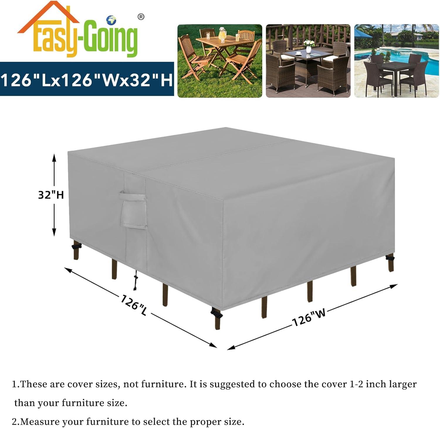 image:imageEasyGoing Rectangle Patio Furniture Cover Waterproof Outdoor Dining Table and Chair Cover AntiUV Outside Sectional Sofa Set Covers 110L x 84W x 28H BlackGrey