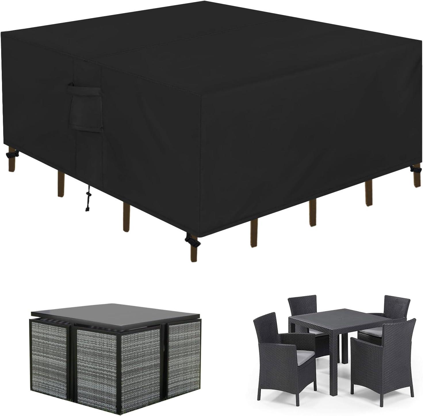 image:imageEasyGoing Rectangle Patio Furniture Cover Waterproof Outdoor Dining Table and Chair Cover AntiUV Outside Sectional Sofa Set Covers 110L x 84W x 28H BlackBlack