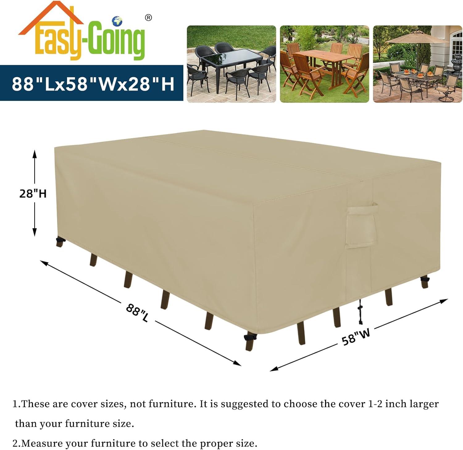 image:imageEasyGoing Rectangle Patio Furniture Cover Waterproof Outdoor Dining Table and Chair Cover AntiUV Outside Sectional Sofa Set Covers 110L x 84W x 28H BlackCamel