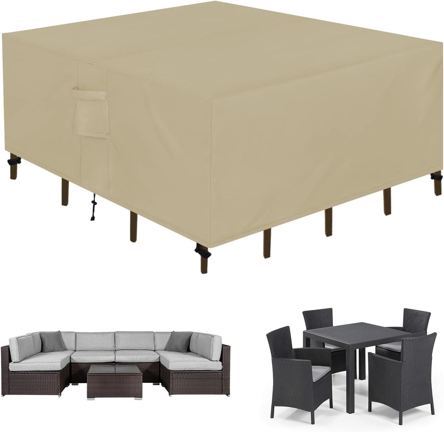 image:imageEasyGoing Rectangle Patio Furniture Cover Waterproof Outdoor Dining Table and Chair Cover AntiUV Outside Sectional Sofa Set Covers 110L x 84W x 28H BlackCamel
