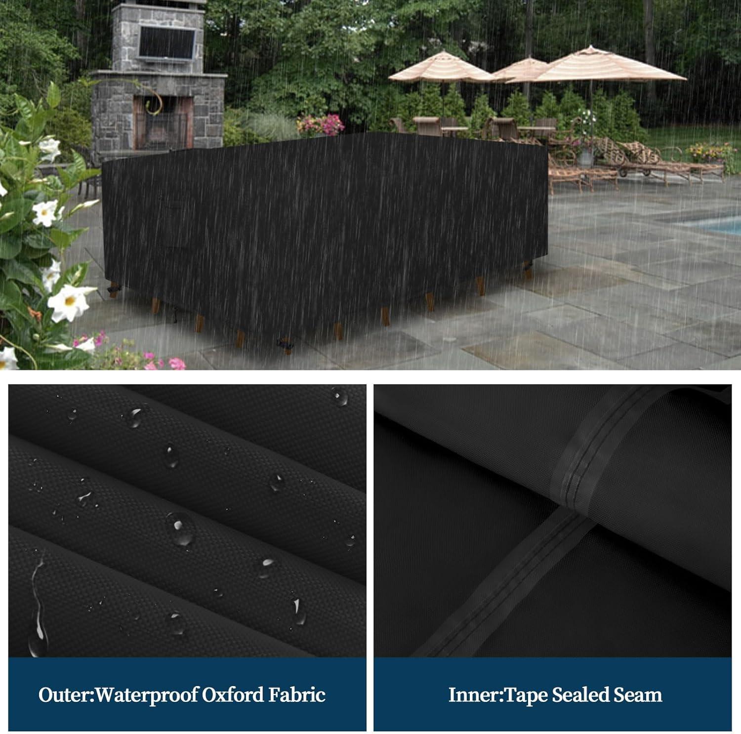 image:imageEasyGoing Rectangle Patio Furniture Cover Waterproof Outdoor Dining Table and Chair Cover AntiUV Outside Sectional Sofa Set Covers 110L x 84W x 28H BlackBlack