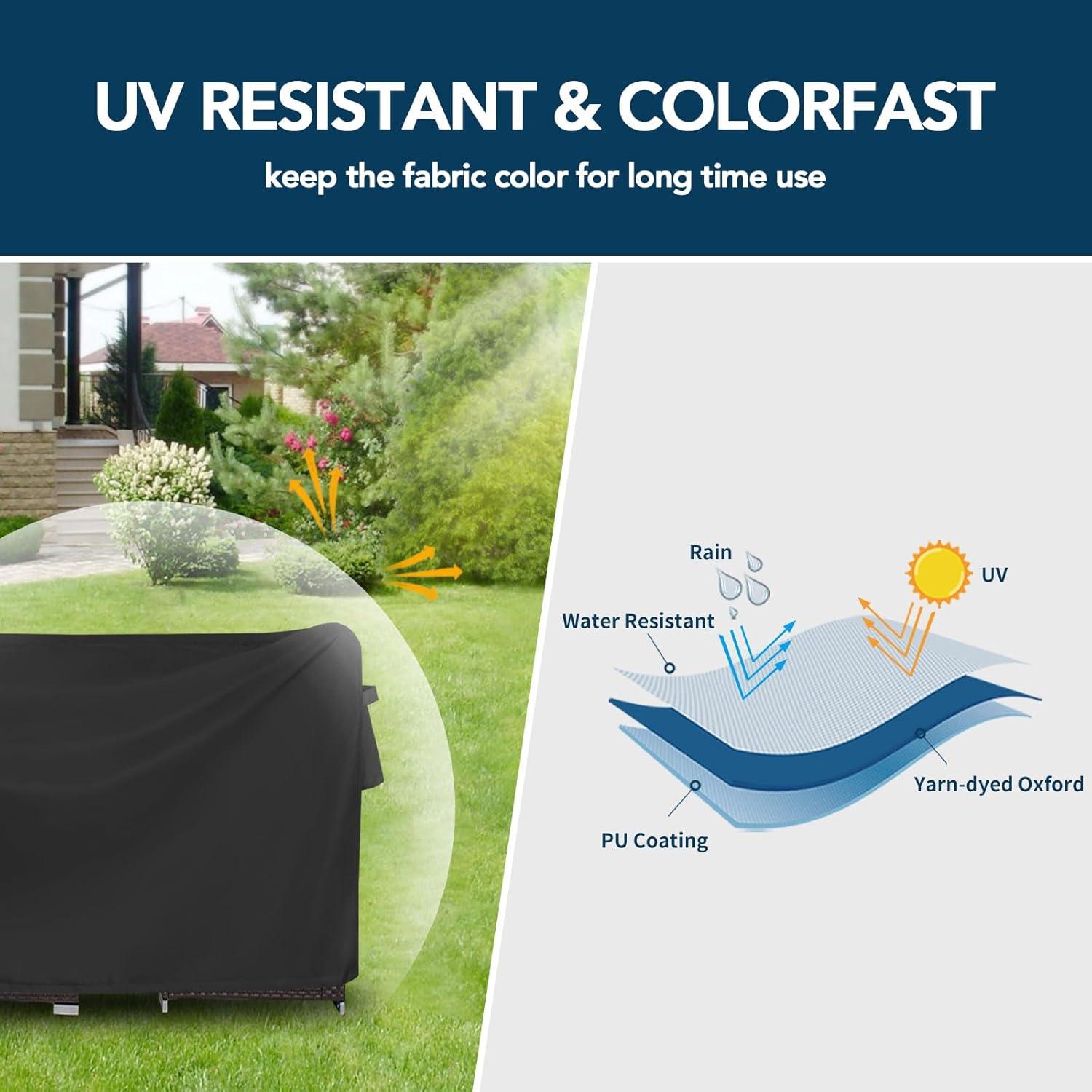 image:imageEasyGoing Rectangle Patio Furniture Cover Waterproof Outdoor Dining Table and Chair Cover AntiUV Outside Sectional Sofa Set Covers 110L x 84W x 28H BlackBlack