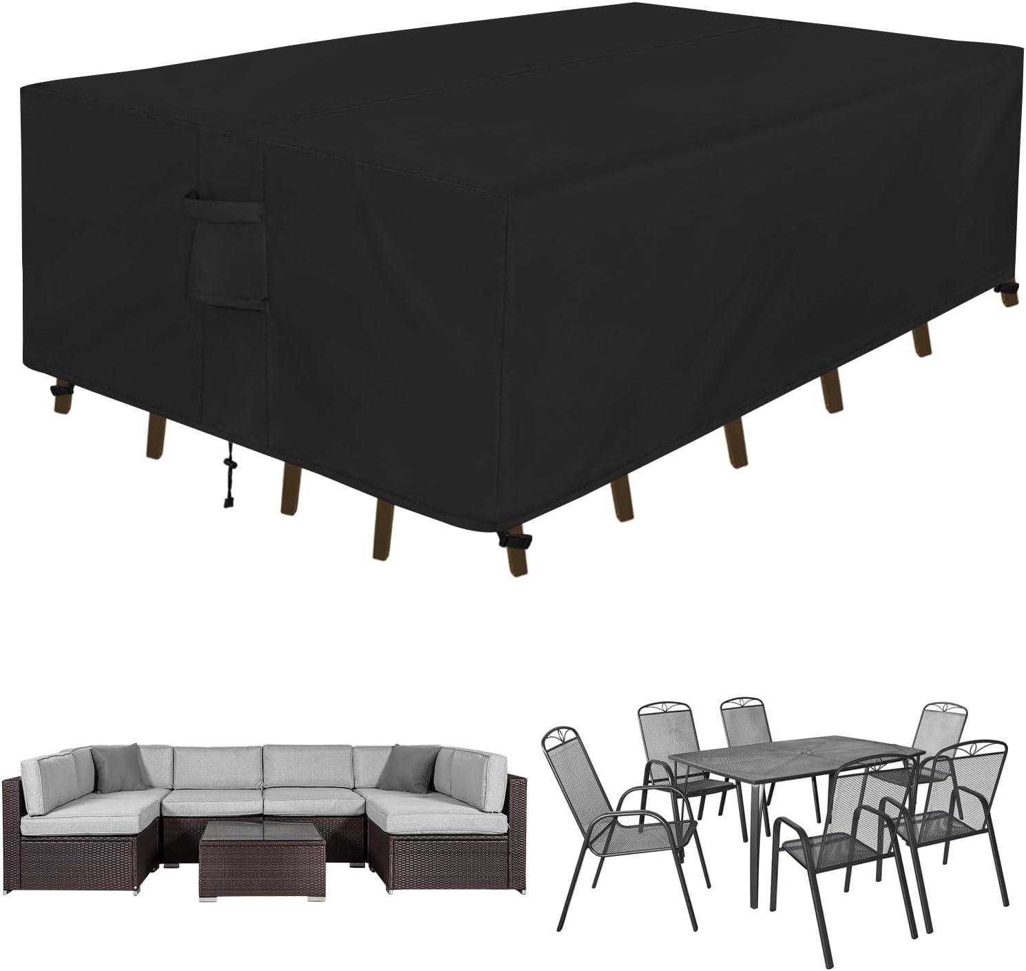 image:imageEasyGoing Rectangle Patio Furniture Cover Waterproof Outdoor Dining Table and Chair Cover AntiUV Outside Sectional Sofa Set Covers 110L x 84W x 28H BlackBlack