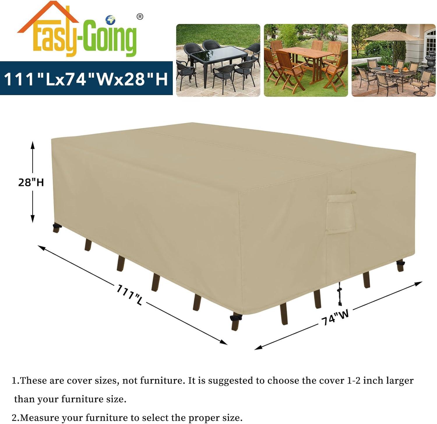 image:imageEasyGoing Rectangle Patio Furniture Cover Waterproof Outdoor Dining Table and Chair Cover AntiUV Outside Sectional Sofa Set Covers 110L x 84W x 28H BlackCamel