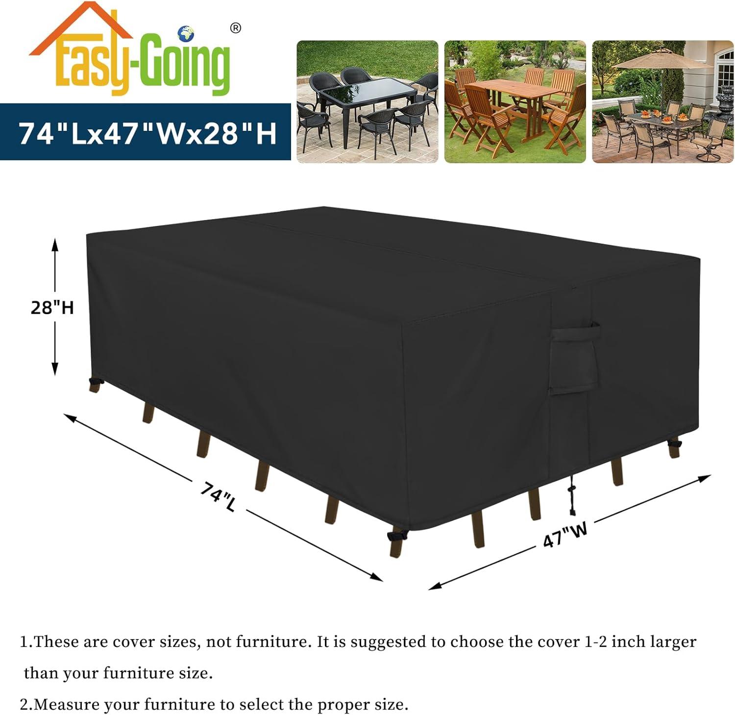 image:imageEasyGoing Rectangle Patio Furniture Cover Waterproof Outdoor Dining Table and Chair Cover AntiUV Outside Sectional Sofa Set Covers 110L x 84W x 28H BlackBlack