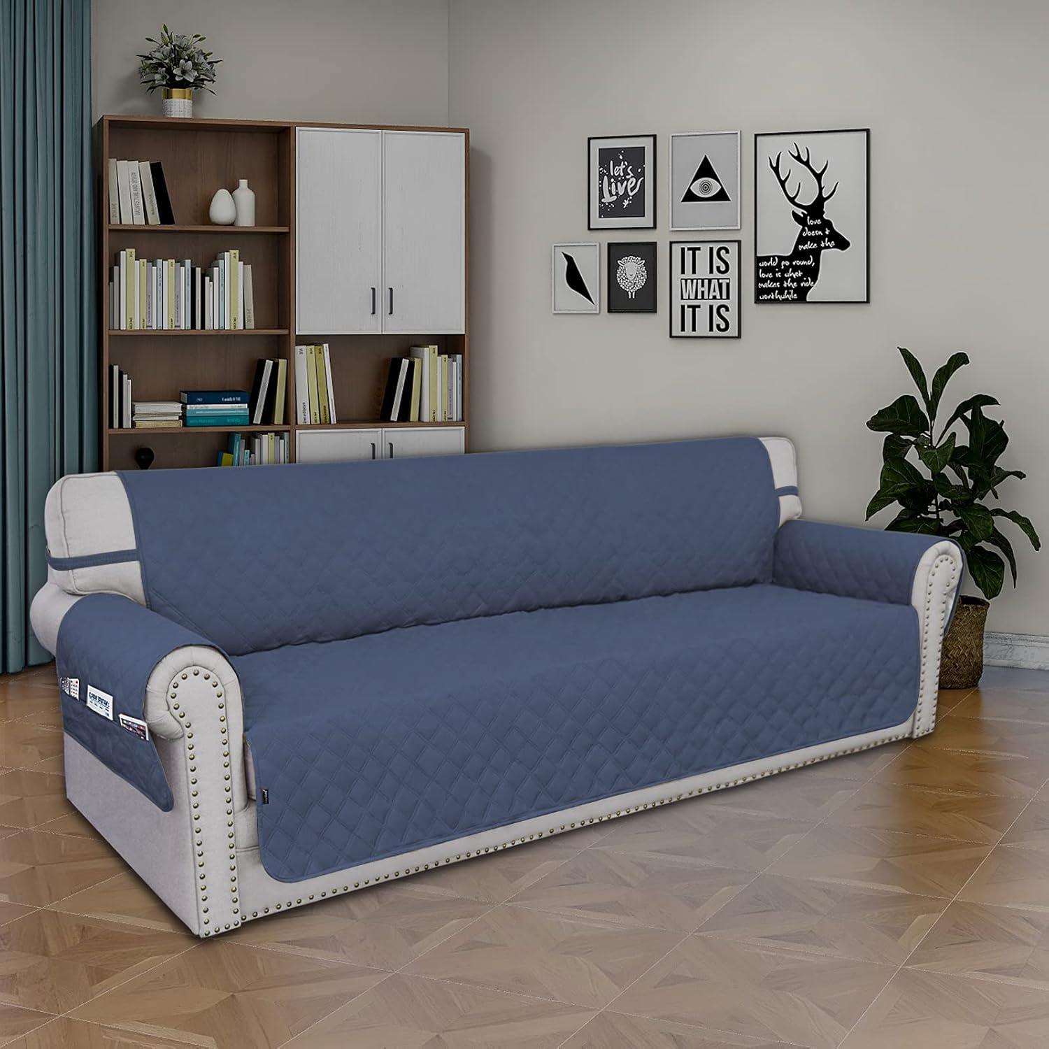 image:imageEasyGoing Sofa Slipcover Waterproof Couch Cover for 3 Cushion Couch Sofa Cover Furniture Protector Cover Pets Covers Washable NonSlip Fabric Pets Kids Children Dog Cat Sofa ChocolateNavy