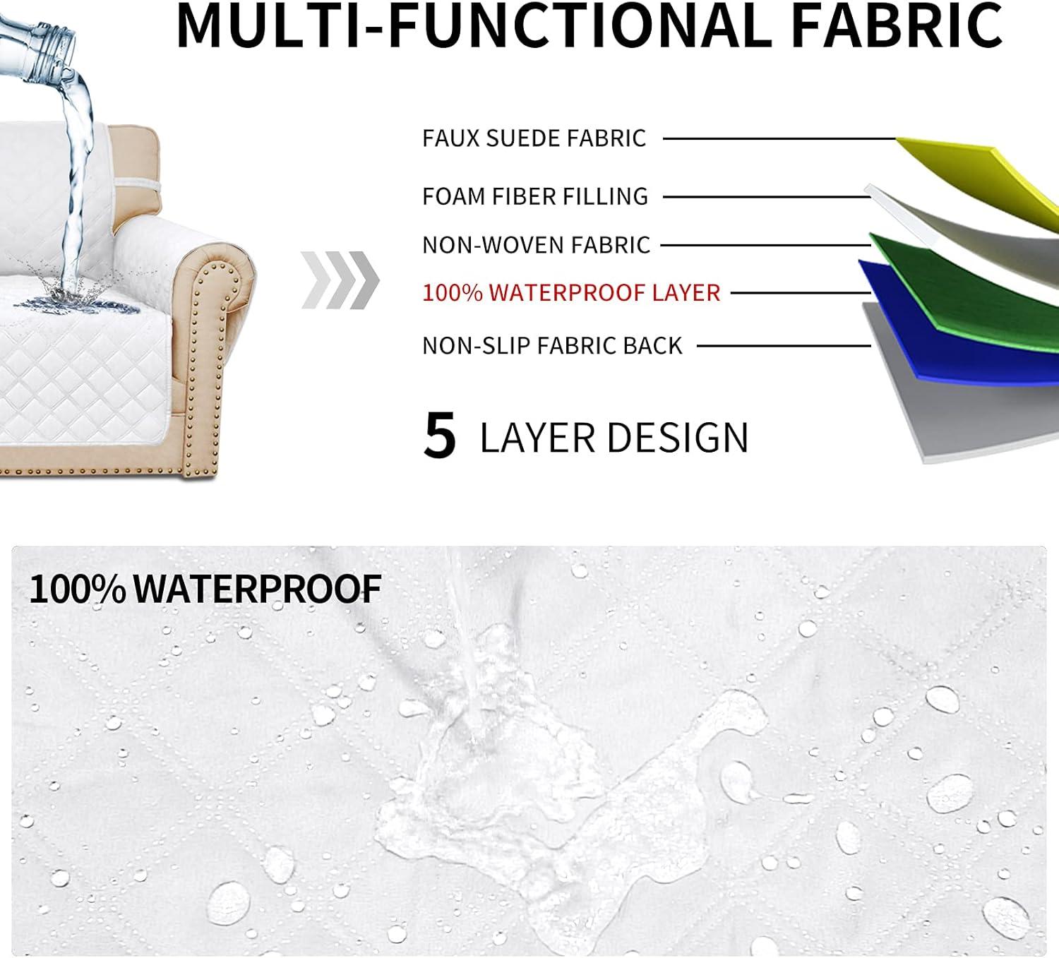 image:imageEasyGoing Sofa Slipcover Waterproof Couch Cover for 3 Cushion Couch Sofa Cover Furniture Protector Cover Pets Covers Washable NonSlip Fabric Pets Kids Children Dog Cat Sofa ChocolateWhite