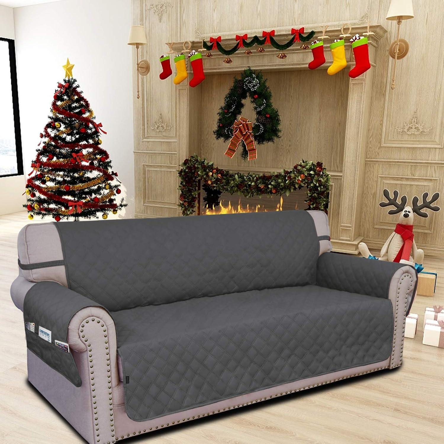 image:imageEasyGoing Sofa Slipcover Waterproof Couch Cover for 3 Cushion Couch Sofa Cover Furniture Protector Cover Pets Covers Washable NonSlip Fabric Pets Kids Children Dog Cat Sofa ChocolateDark Gray