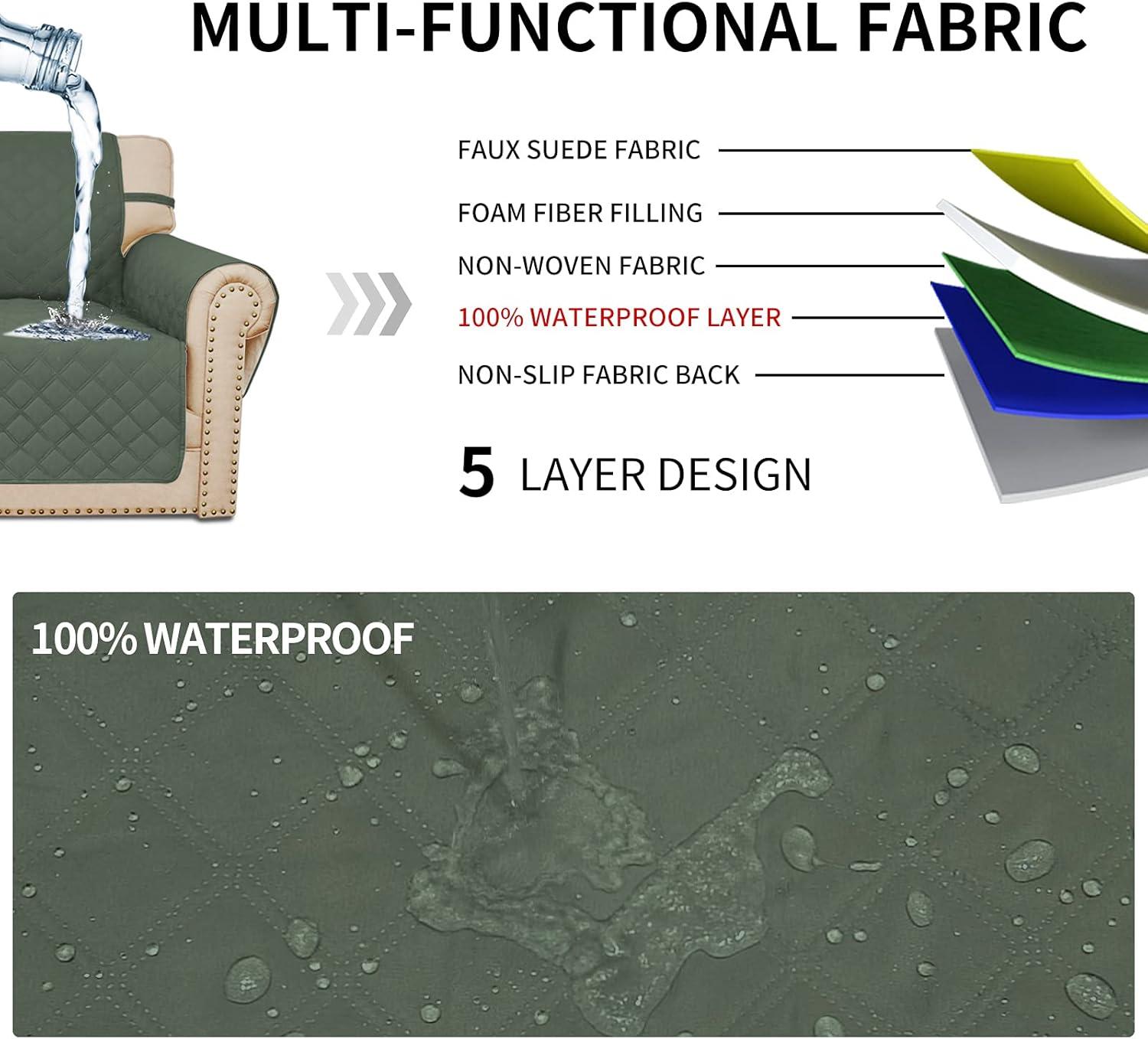 image:imageEasyGoing Sofa Slipcover Waterproof Couch Cover for 3 Cushion Couch Sofa Cover Furniture Protector Cover Pets Covers Washable NonSlip Fabric Pets Kids Children Dog Cat Sofa ChocolateGreyish Green