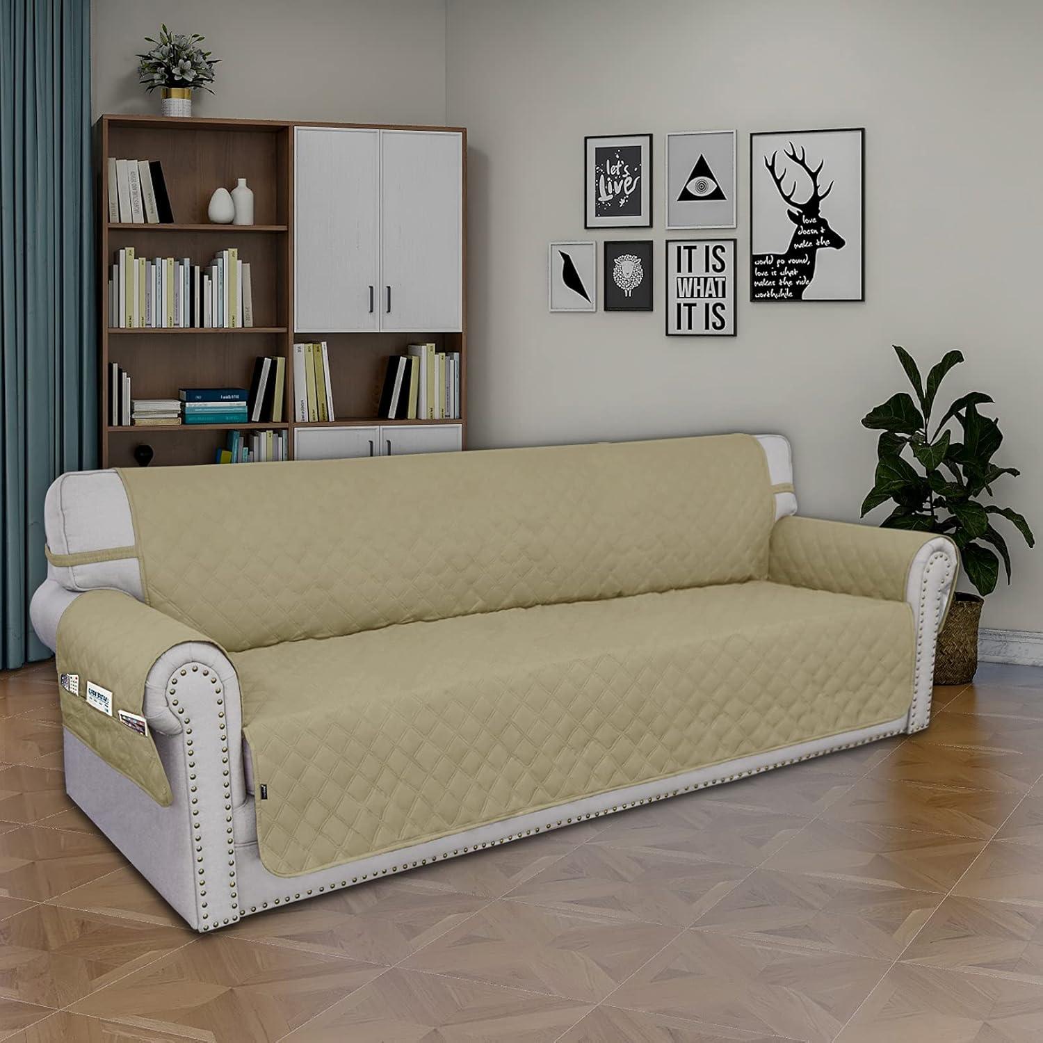 image:imageEasyGoing Sofa Slipcover Waterproof Couch Cover for 3 Cushion Couch Sofa Cover Furniture Protector Cover Pets Covers Washable NonSlip Fabric Pets Kids Children Dog Cat Sofa ChocolateSand